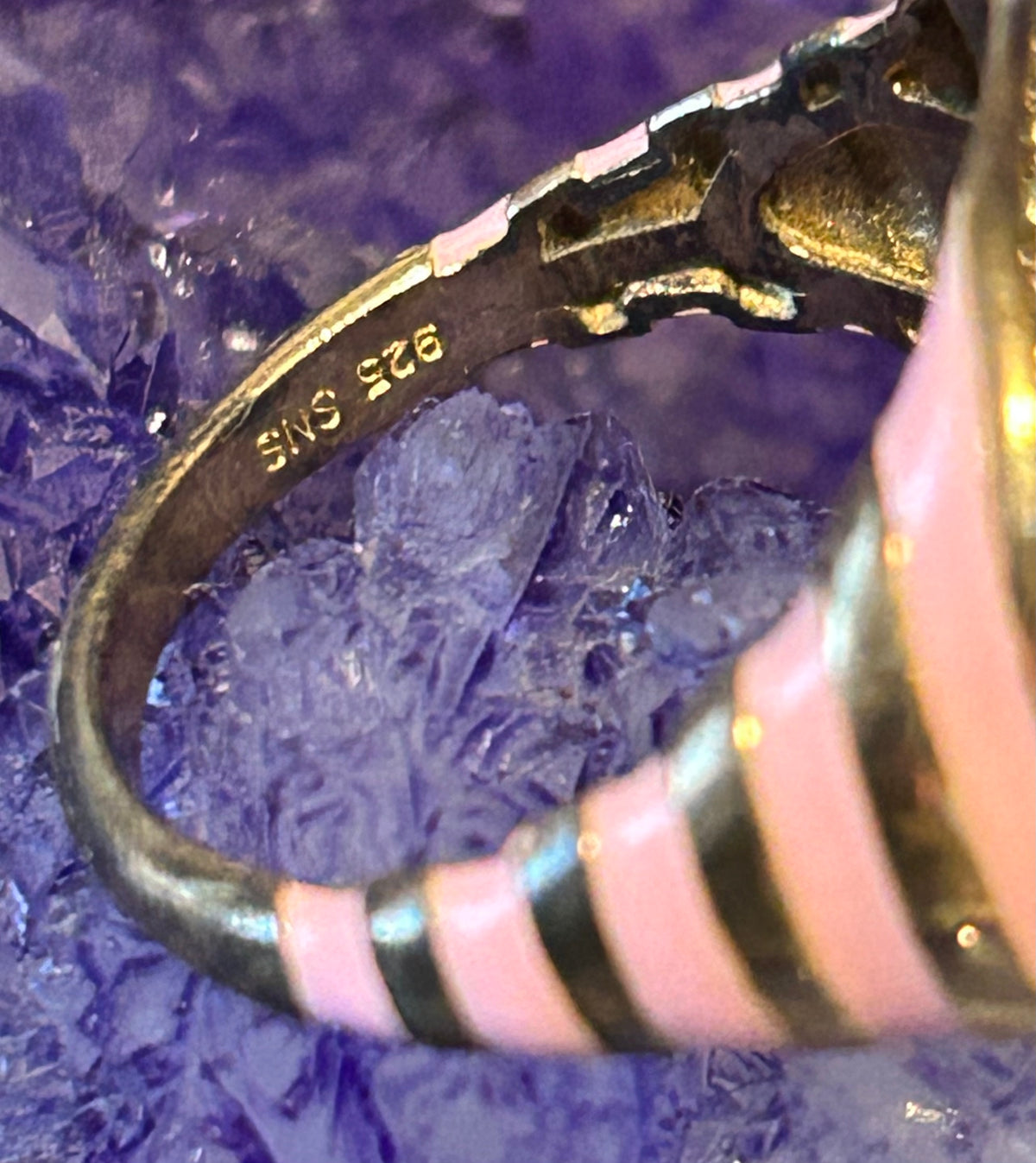 Sterling Silver Rarities by Carol Brodie Pink Enamel & Gemstones Ring • Size 9
