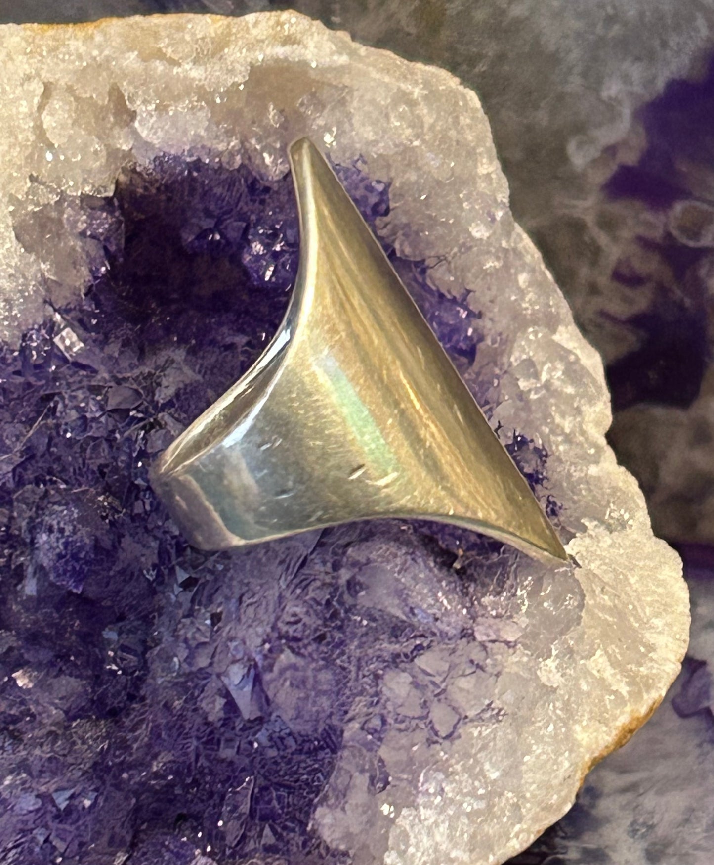 Vintage Sterling Silver Long Modernist Abstract Ring • Size 6