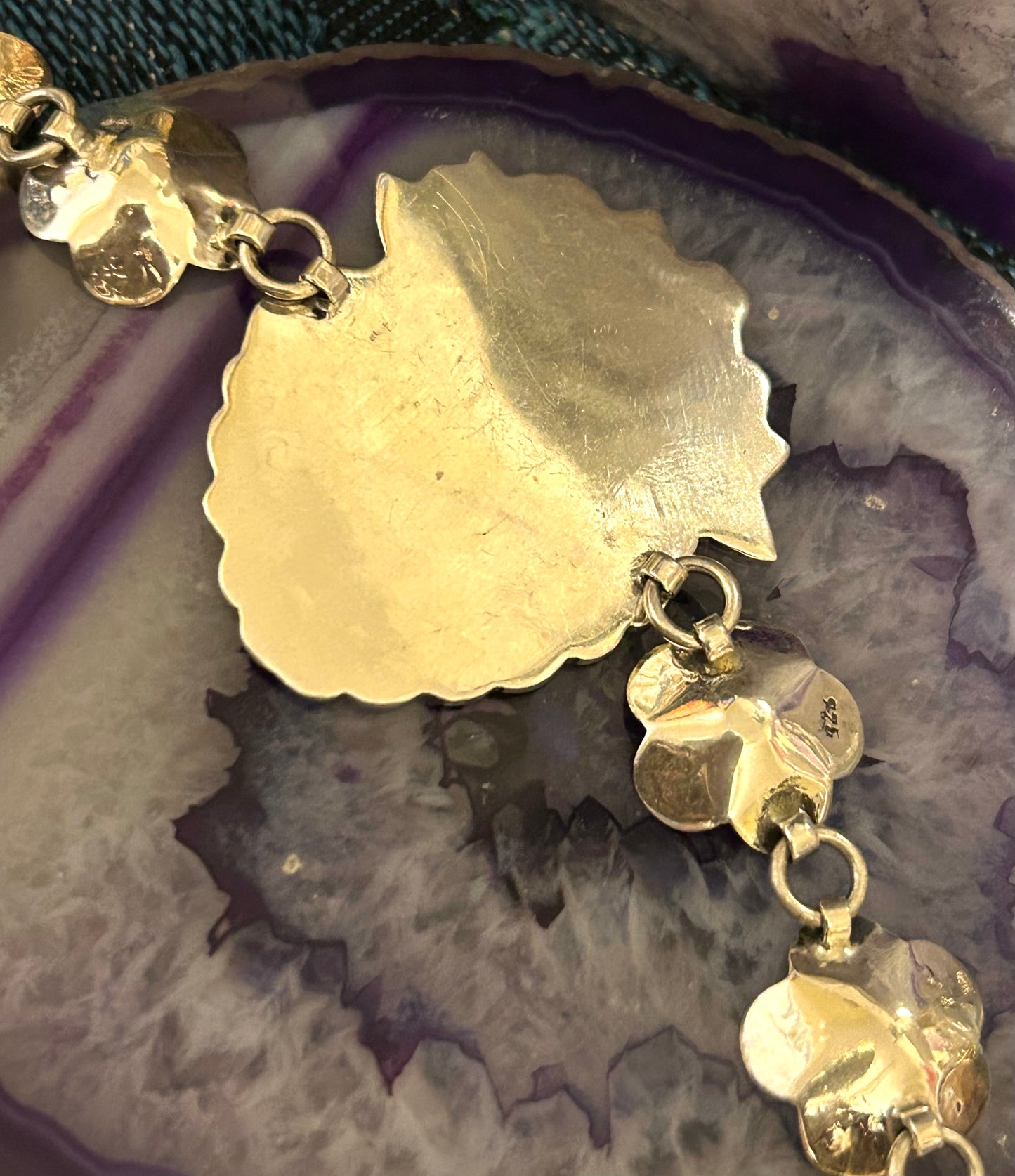 Sterling Silver Made In Taxco Flower & Heart Link Bracelet