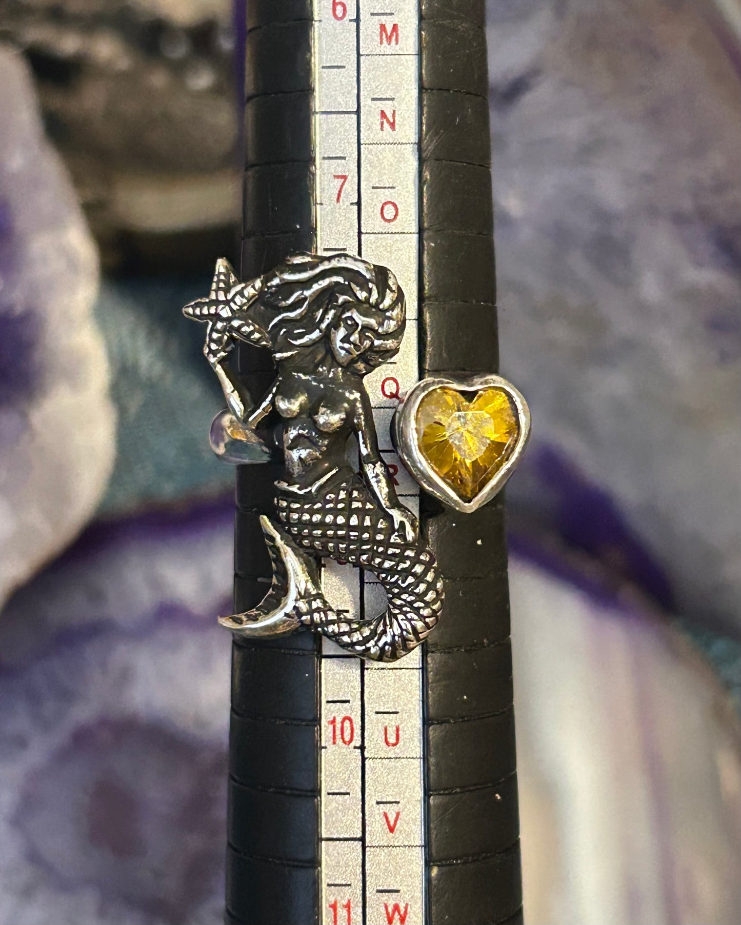 Sterling Silver Taxco Mexico Mermaid & Citrine Zircon Bypass Ring