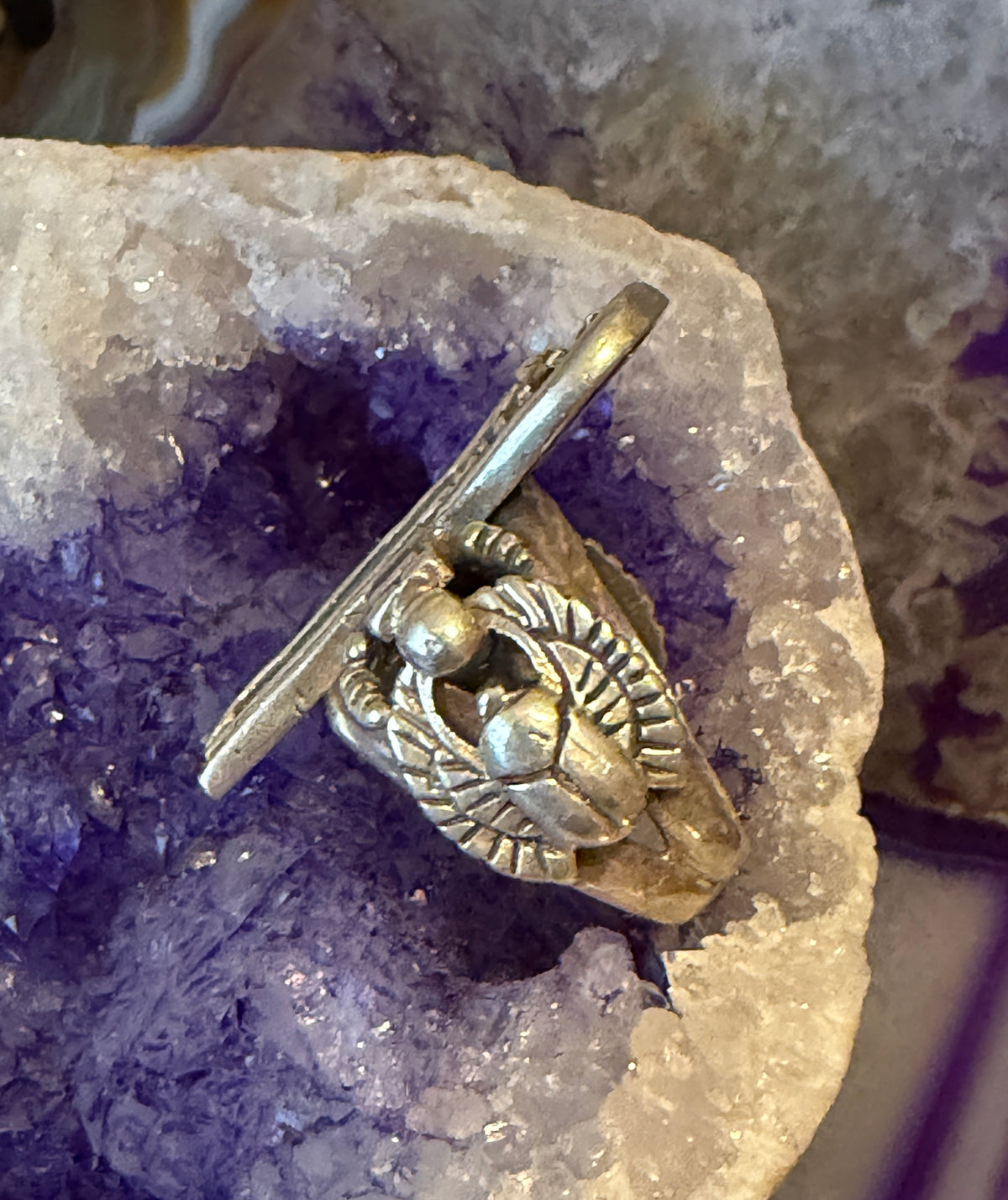 Vintage Sterling Silver Chunky Egyptian Symbols Ring Size 8