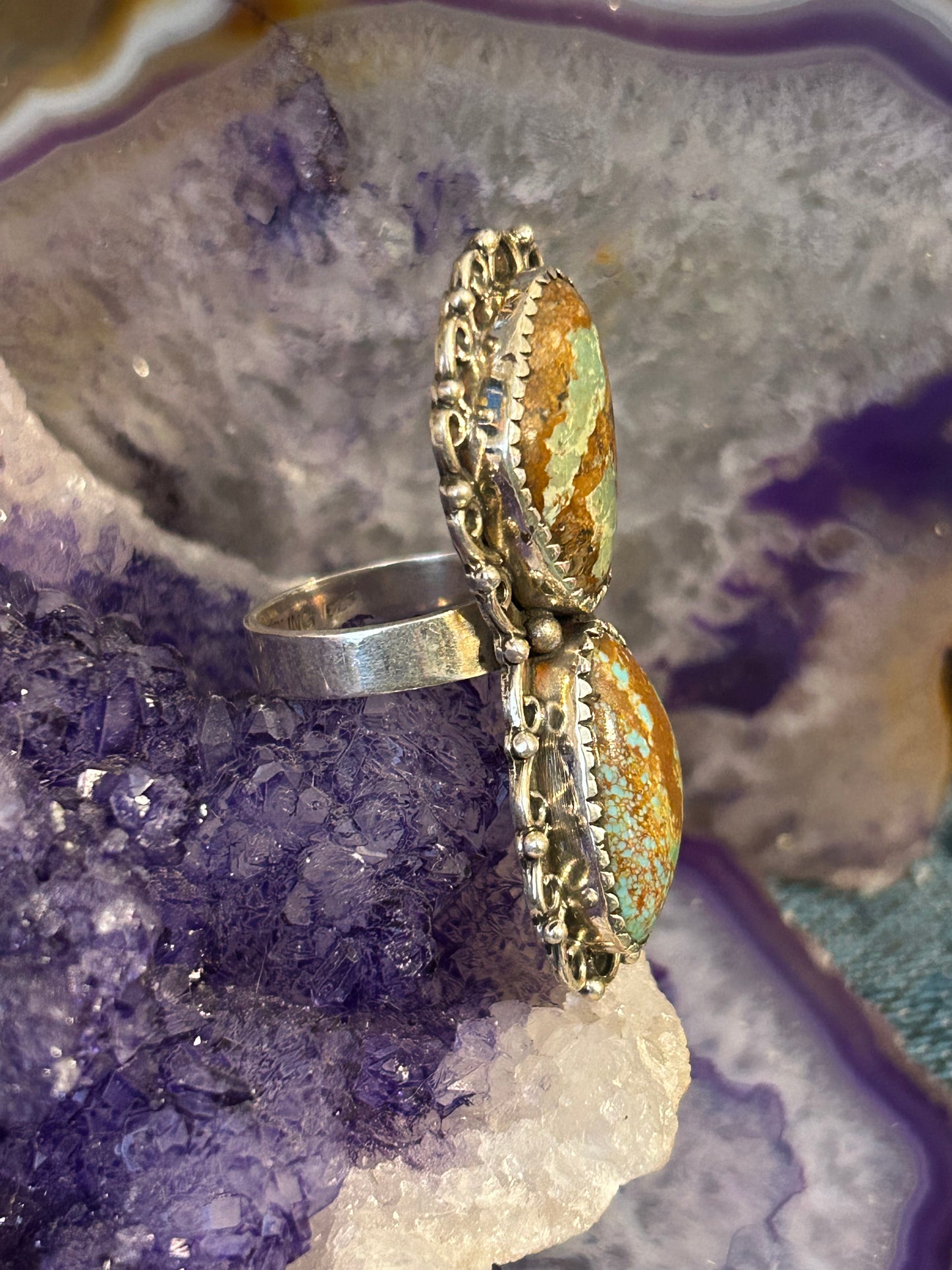 Sterling Silver Roysten Turquoise Double Stone Ring Size 7