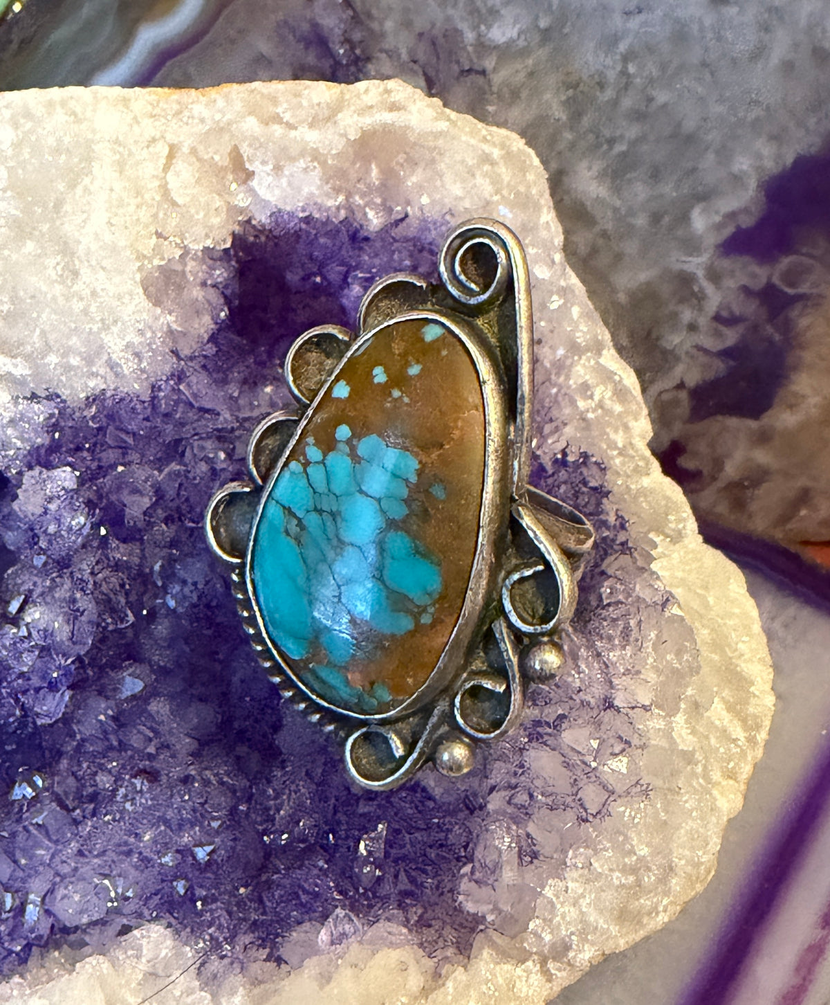 Vintage Sterling Silver Estate Natural Turquoise Ring Size 7.5