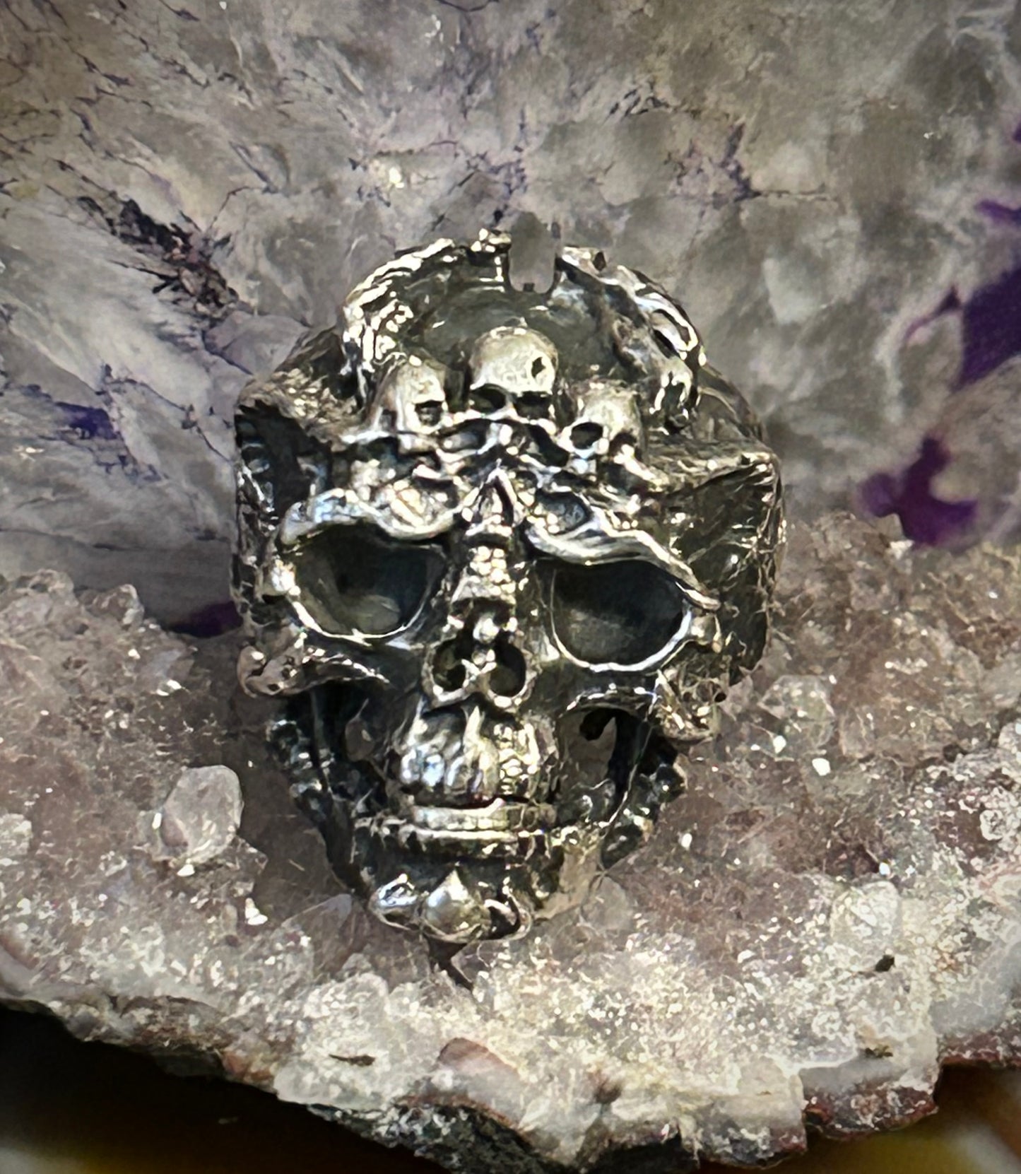 Sterling Silver Taxco Mexico Skull With Skulls Ring Size 10