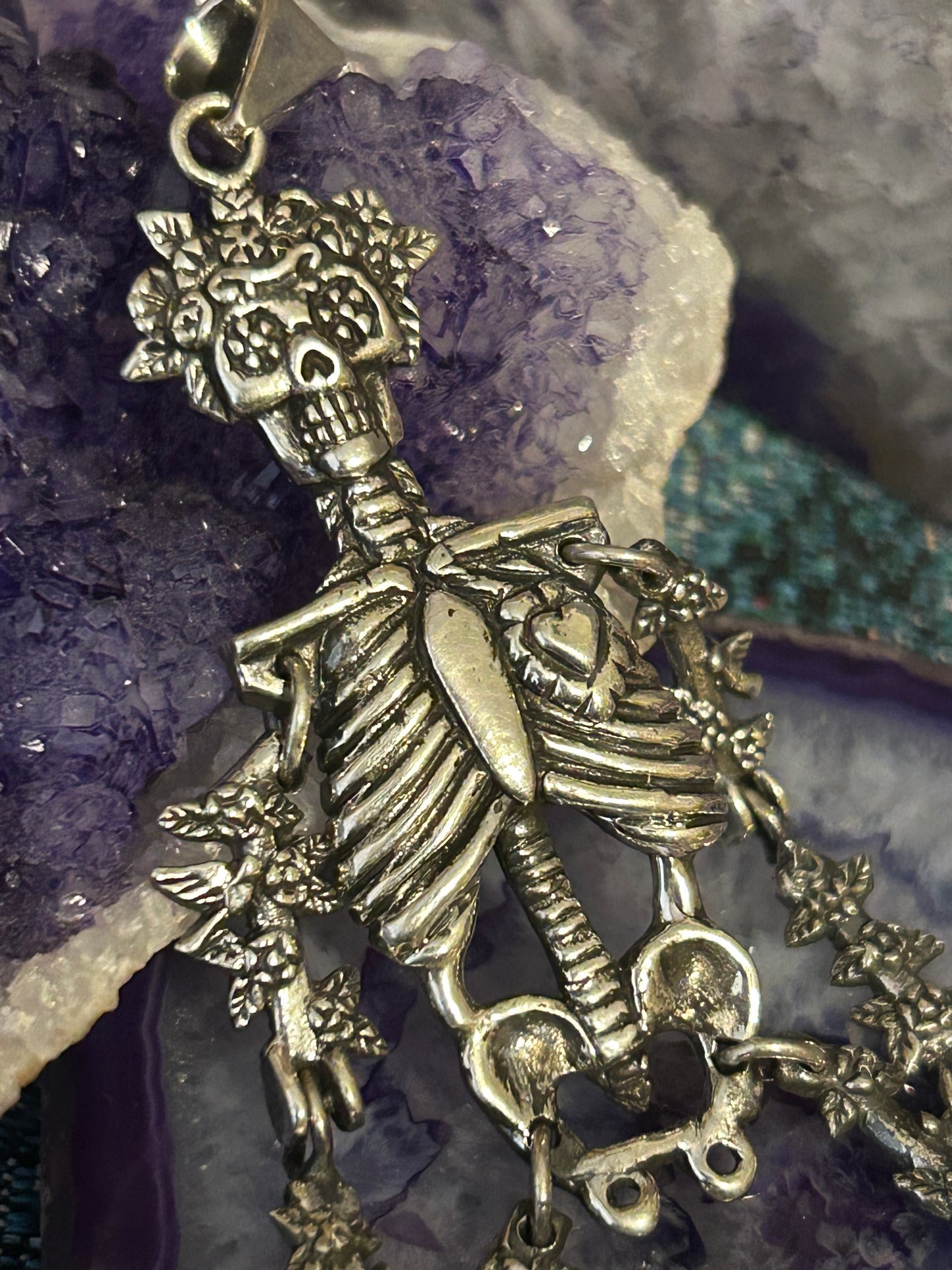 Sterling Silver Modern Taxco Mexico Articulated Catrina Skeleton Pendant