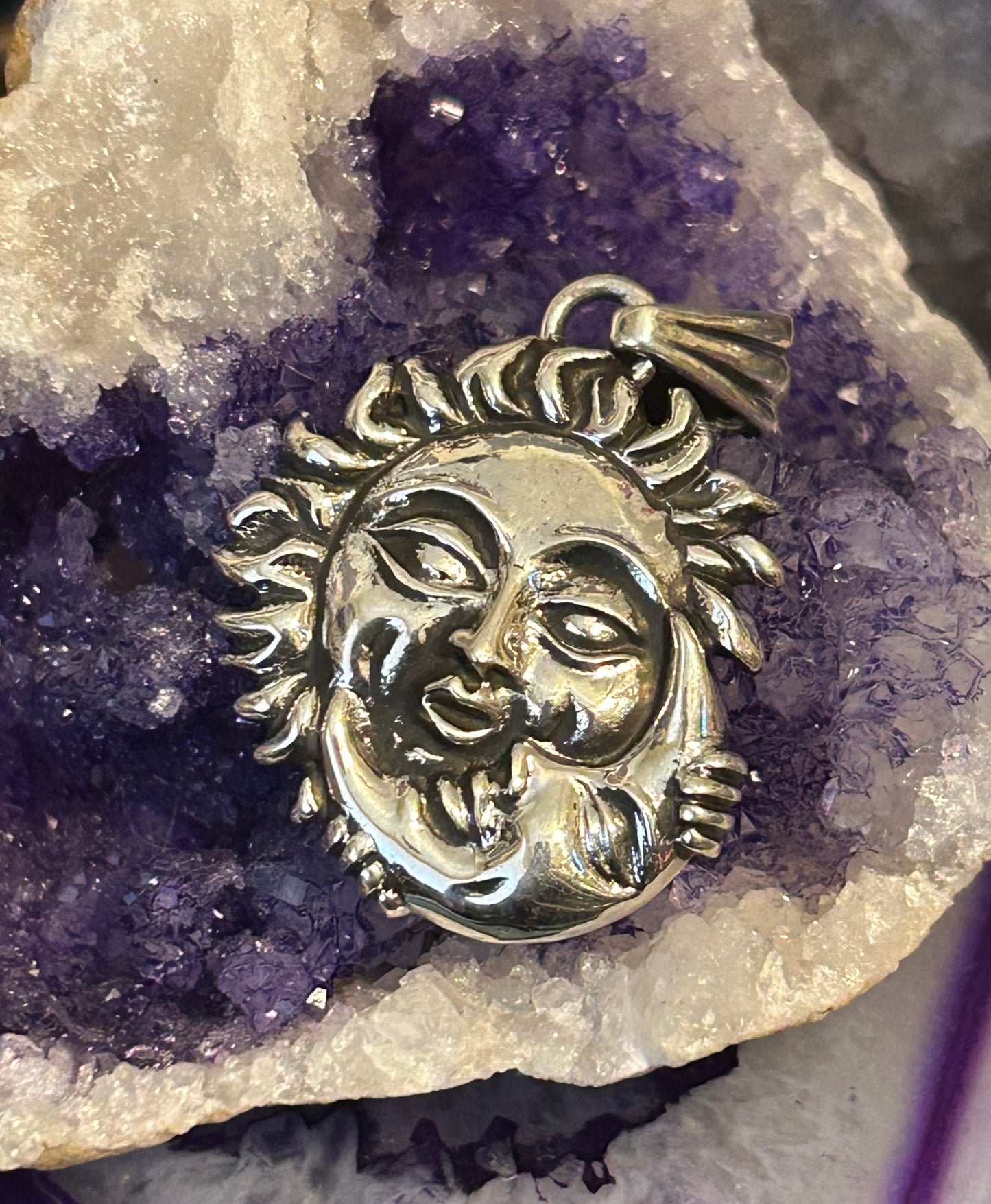 Sterling Silver Modern Taxco Mexico Sun And Moon Pendant