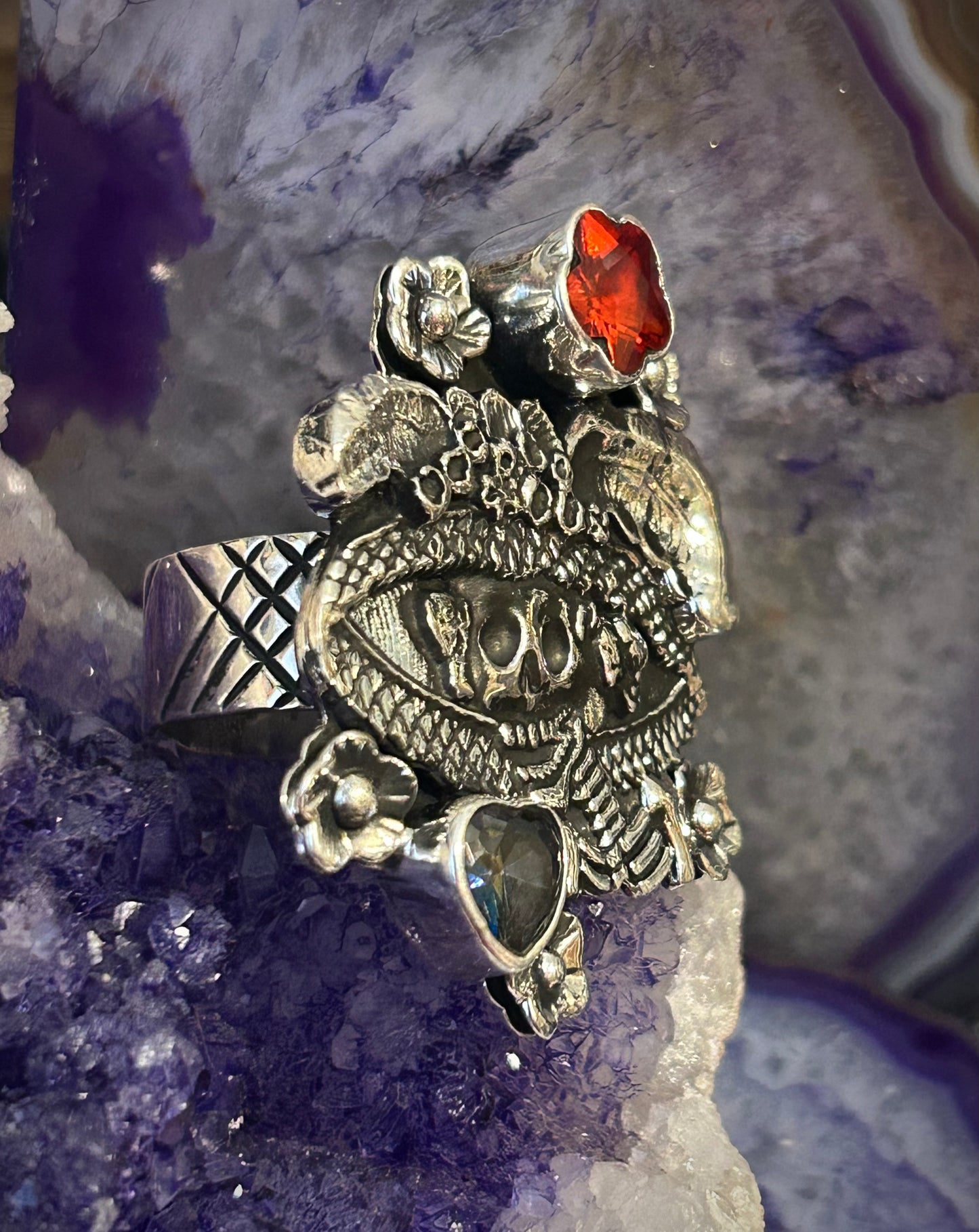 Sterling Silver Taxco Mexico “La Catrina” Day Of The Dead Statement Ring
