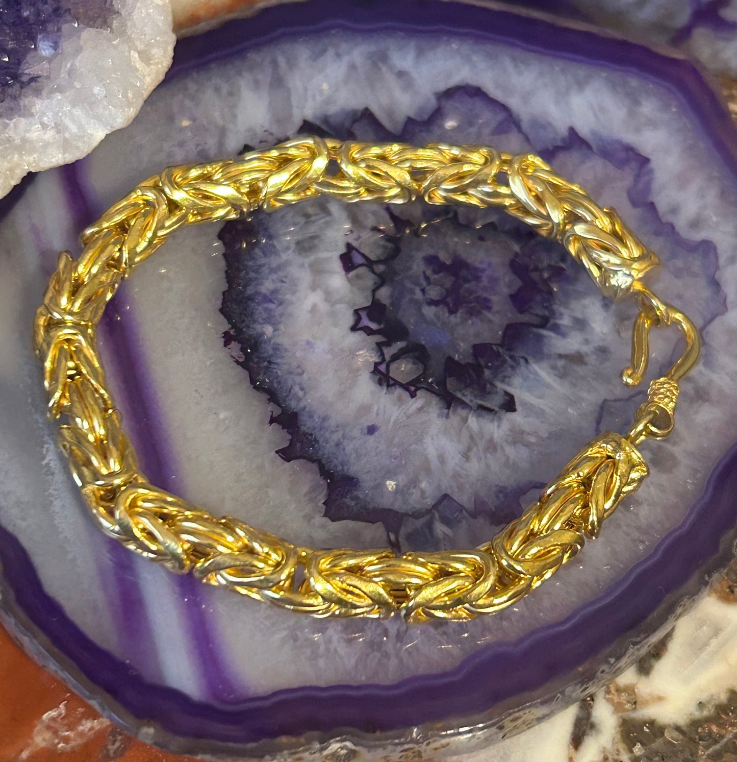 Sterling Silver w/ Gold Over 6.5mm Byzantine Bracelet • Small Wrist