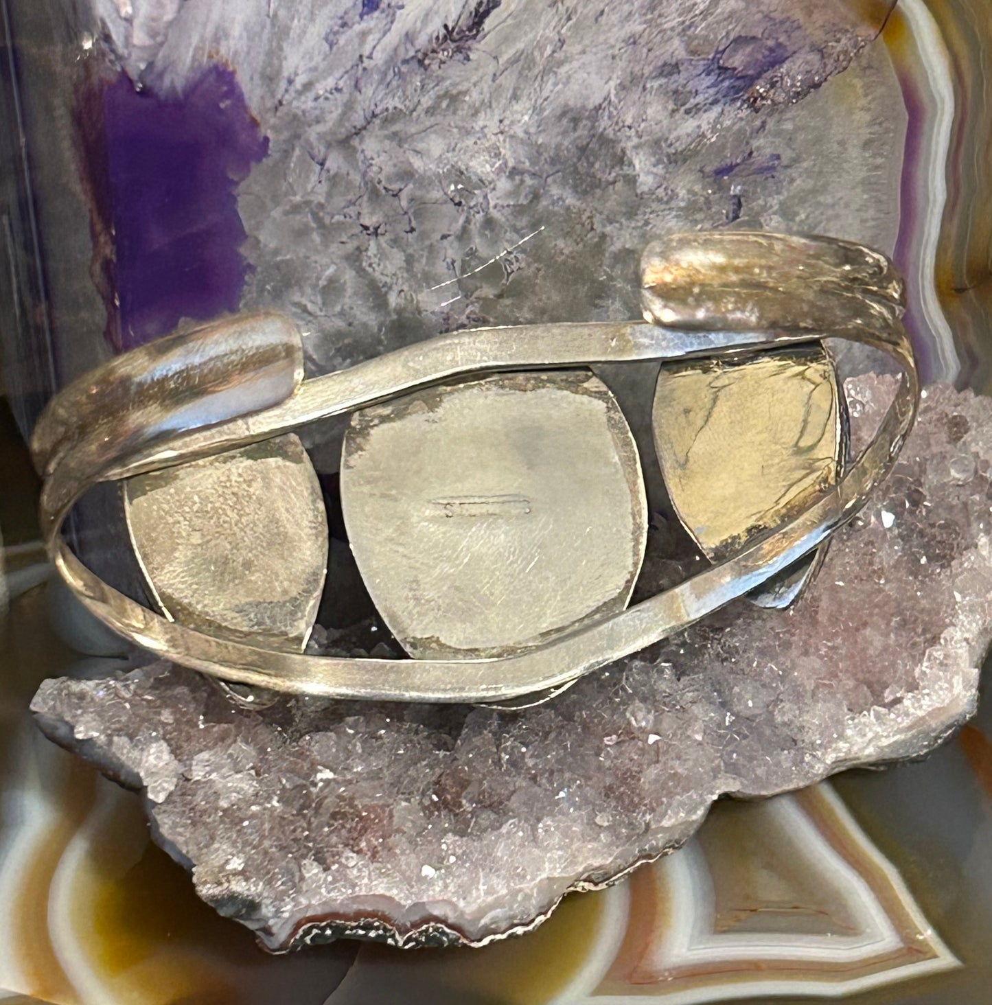 Sterling Silver Peaceful Face Blue Lapis And Mojave Cuff Bracelet