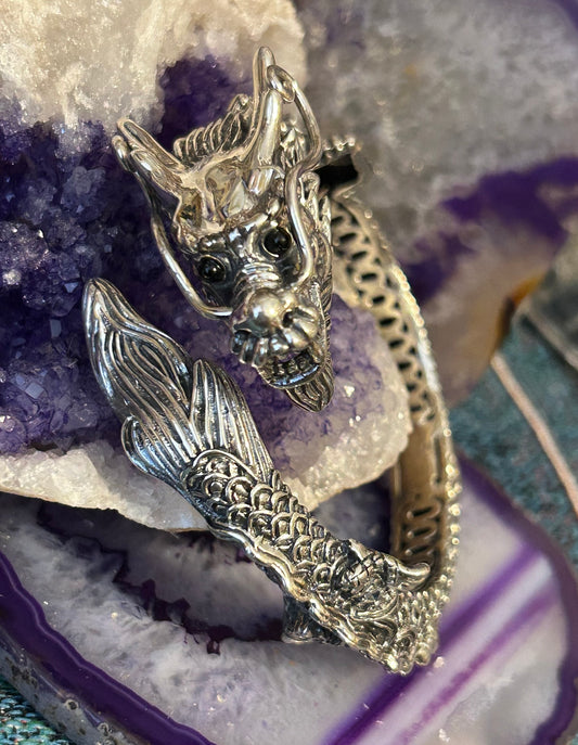 Sterling Silver Designer SOMS Statement Dragon Hinge Bracelet
