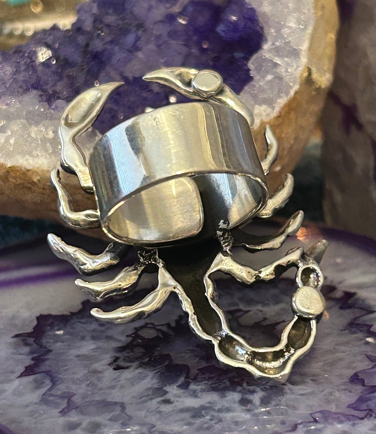 Sterling Silver Modern Taxco Mexico Statement Scorpion Ring Adjustable