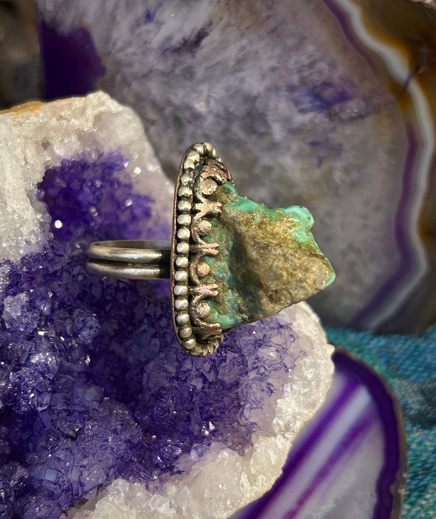 GUZ LOVE NO.88 • Mixed Metal “Turquoise IceBurg Ring • Size 7