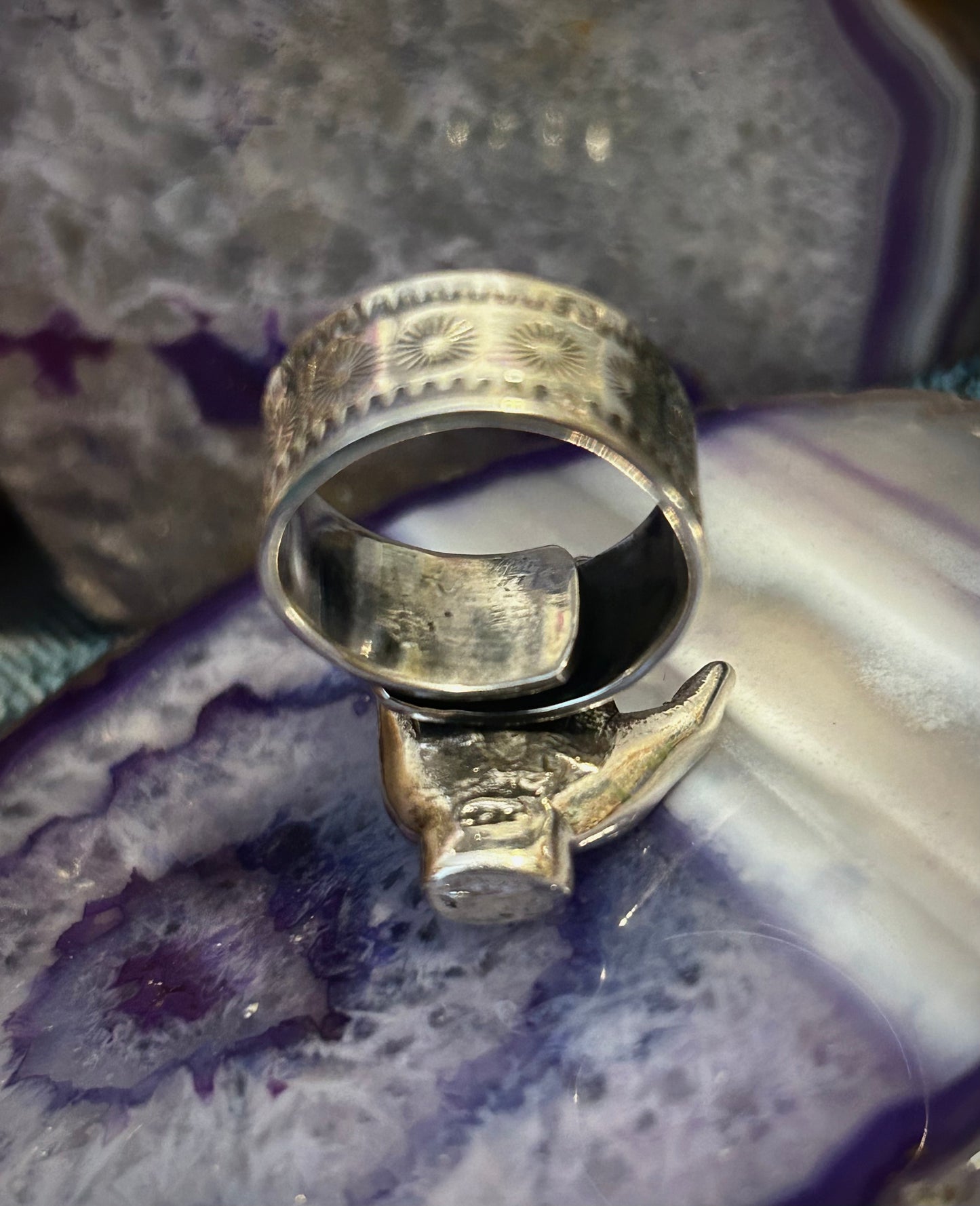 Sterling Silver Taxco Mexico Seeing Eye Hand of Protection Oddities Ring Adjustable