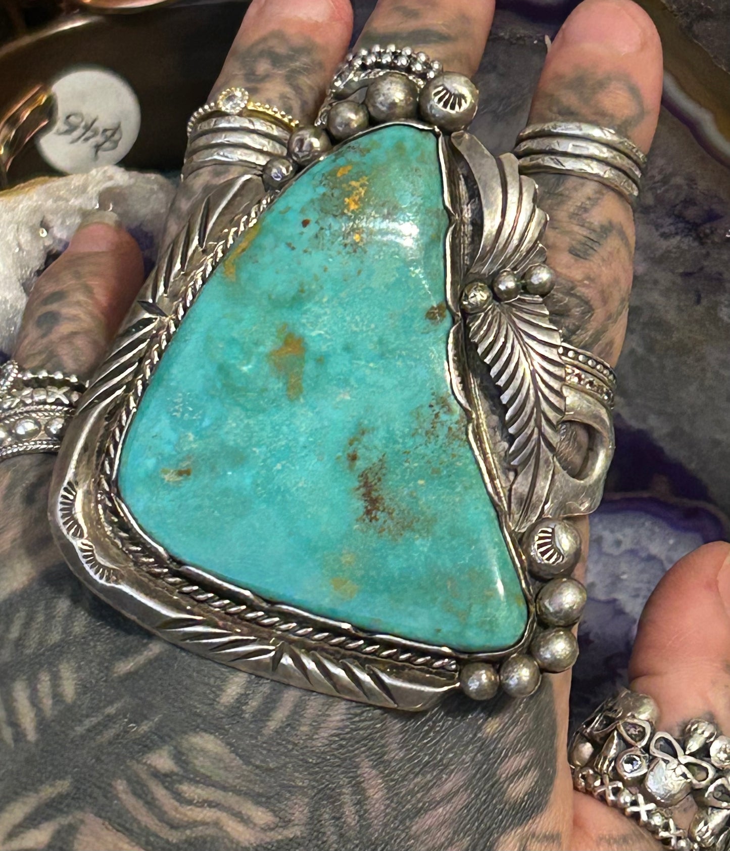 Vintage Sterling Silver Massive Turquoise Statement Ring Size 8.5