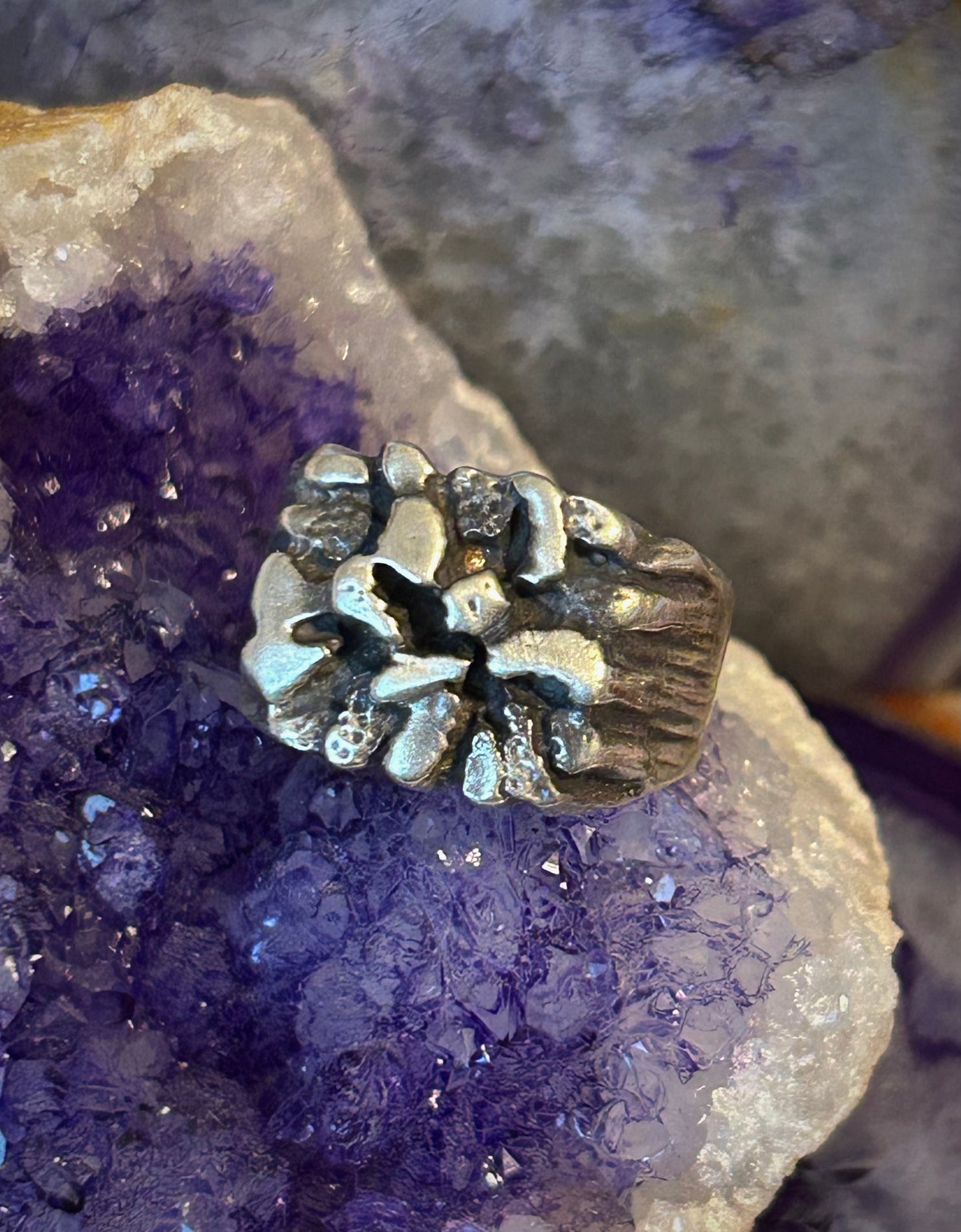 Vintage Sterling Silver Chunky Nugget Style Ring • Size 10