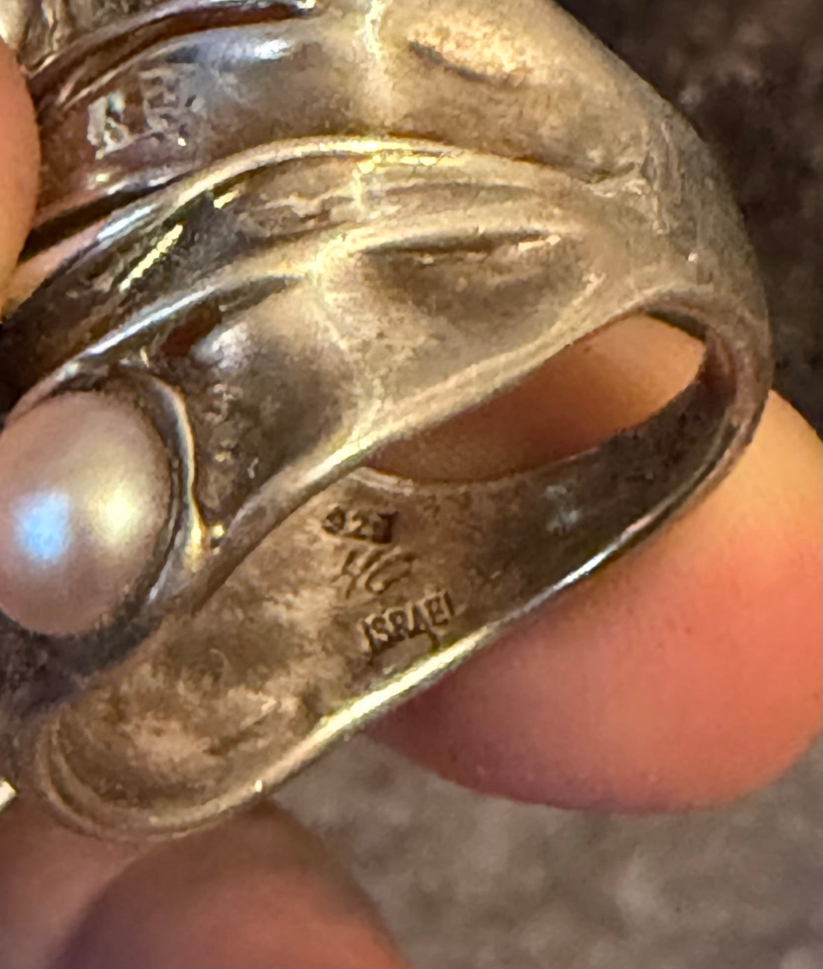 Vintage Israel Sterling Silver Modernist Pearl Abstract Ring Size 7