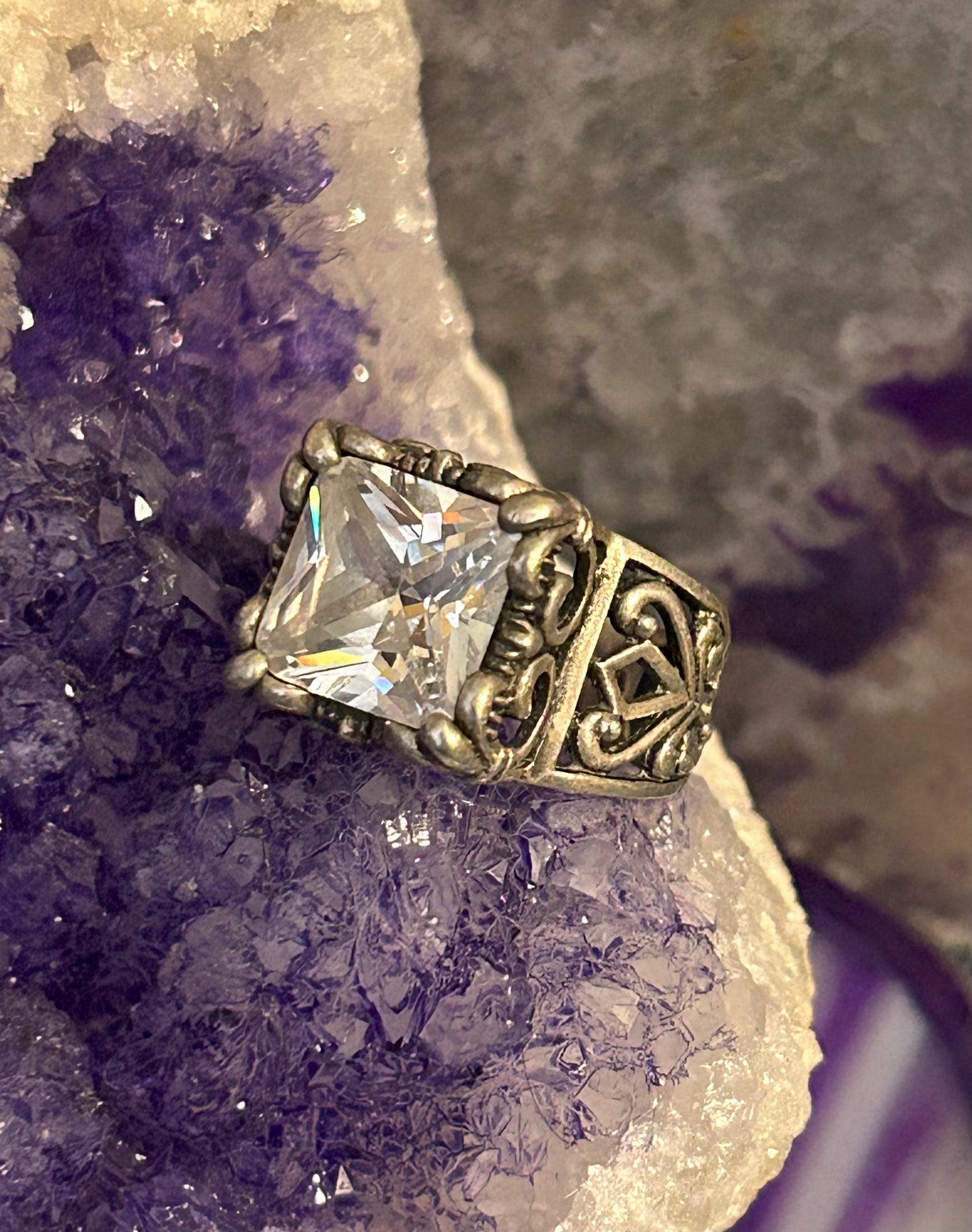 Silpada Vintage Sterling Silver Chunky CZ Filigree Ring • Size 5