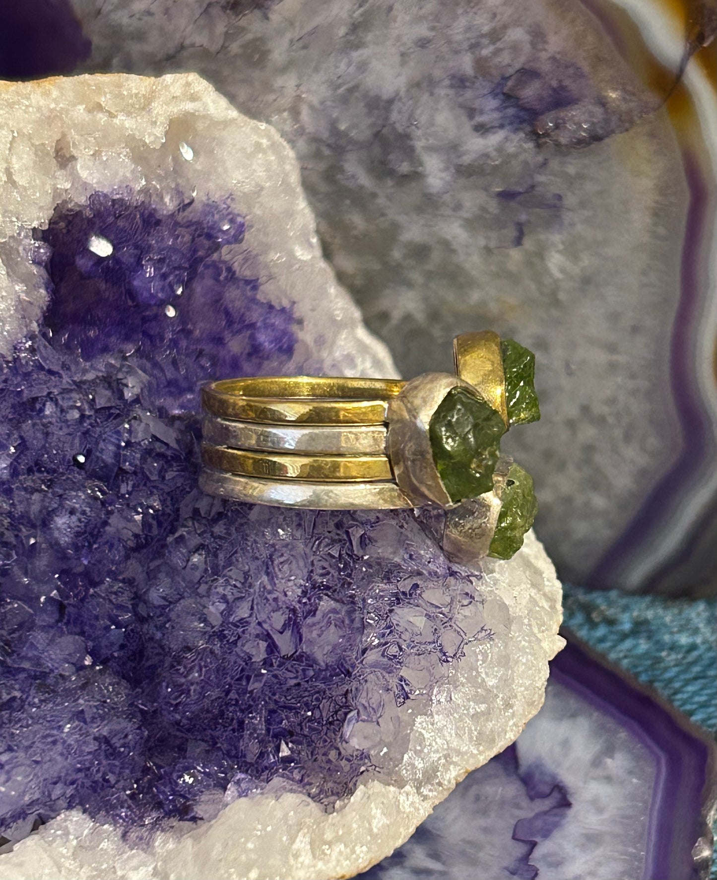 Sterling Silver Two-Tone Natural Peridot Stone Ring Size 7.5