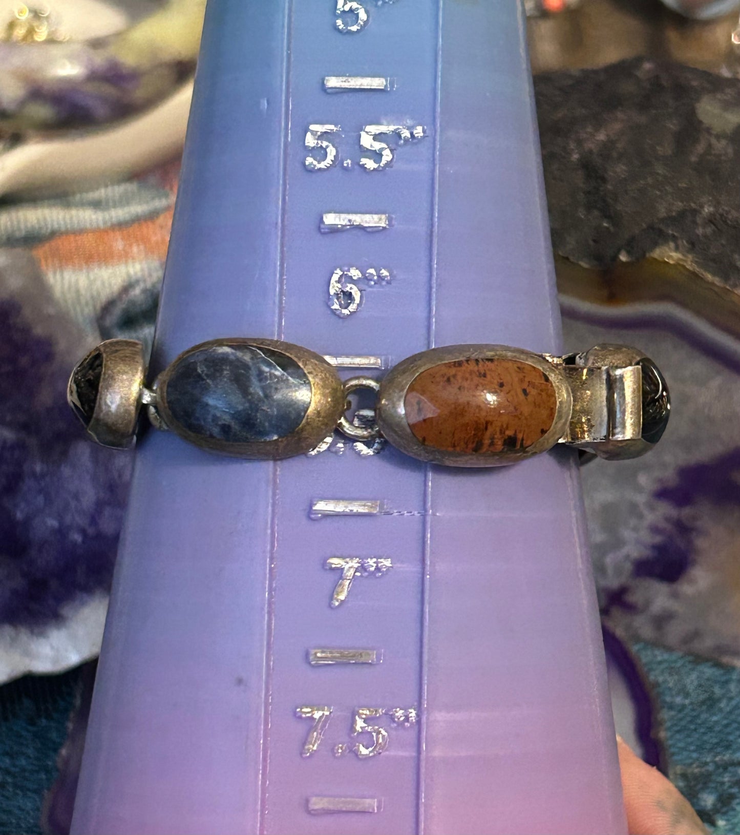 Vintage Sterling Silver Taxco Mexico Multi-stone Chunky Link Bracelet