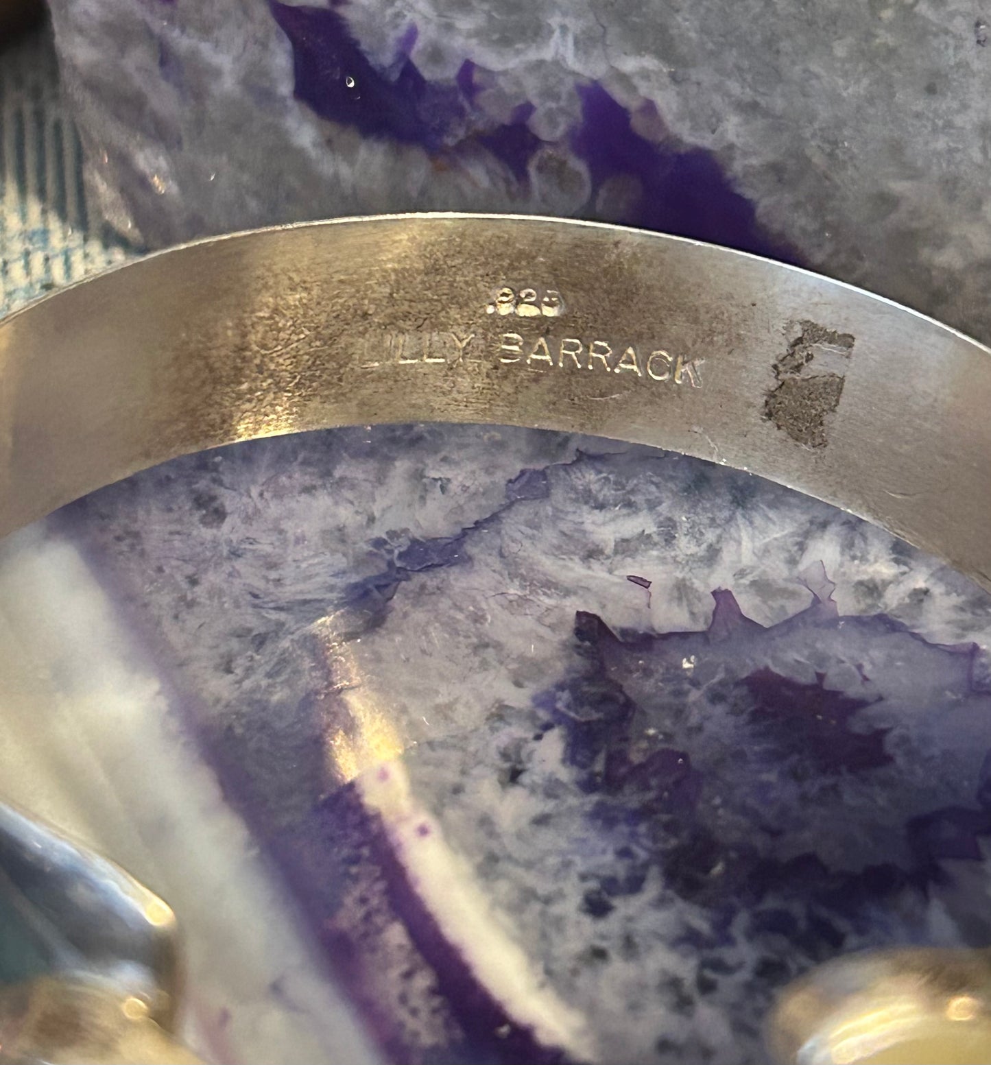 Lilly Barrack Sterling Silver gemstone bypass cuff bracelet w/ MOP & Quartz