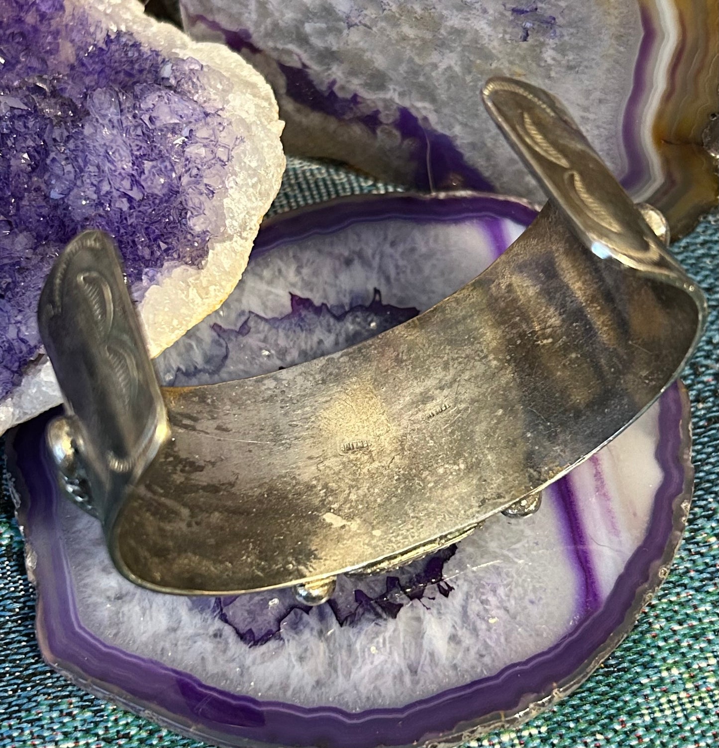 Vintage Sterling Silver Triple Stone Turquoise Statement Cuff Bracelet