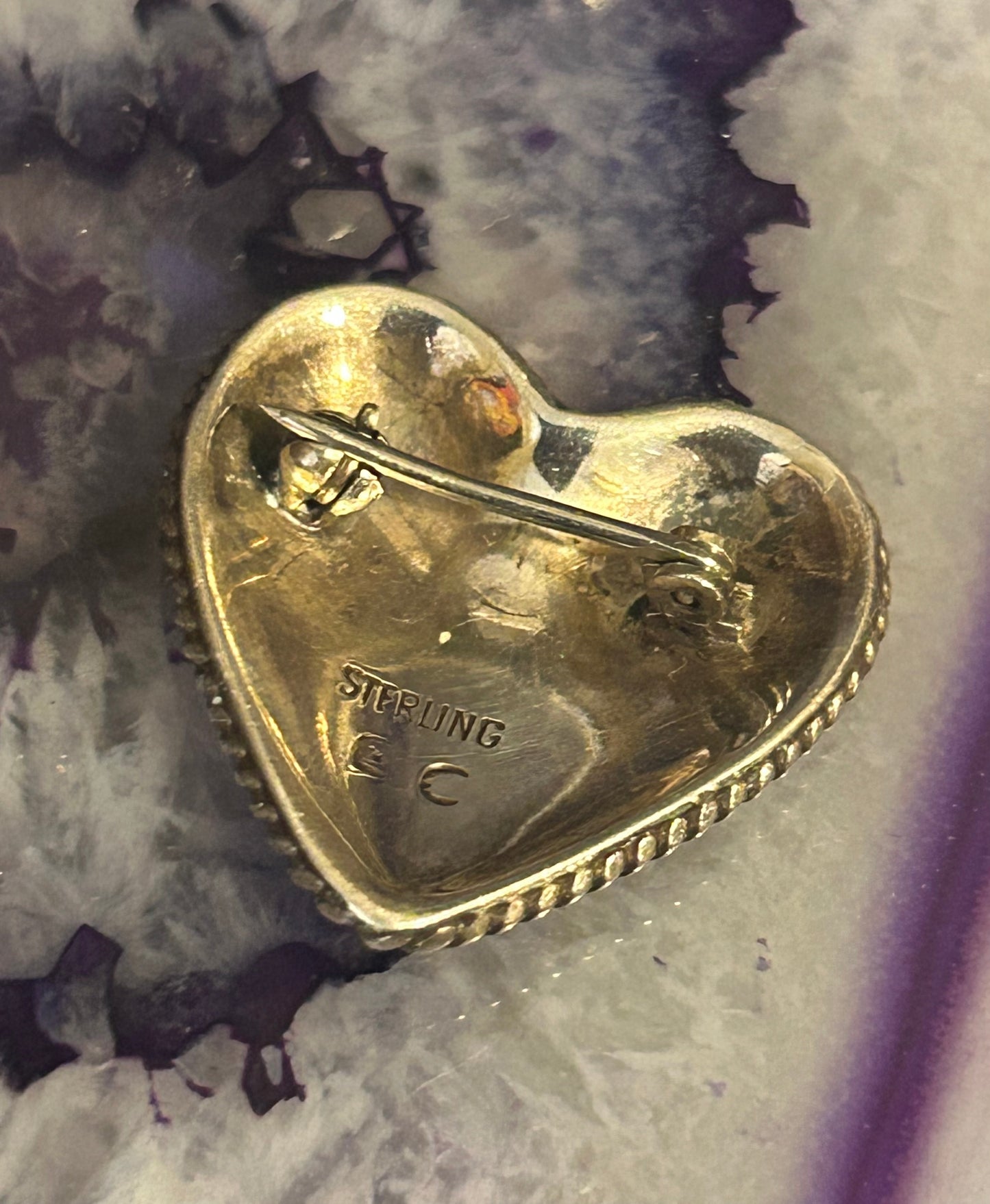 Sterling Silver Native American EC Signed Heart Brooch/Pin
