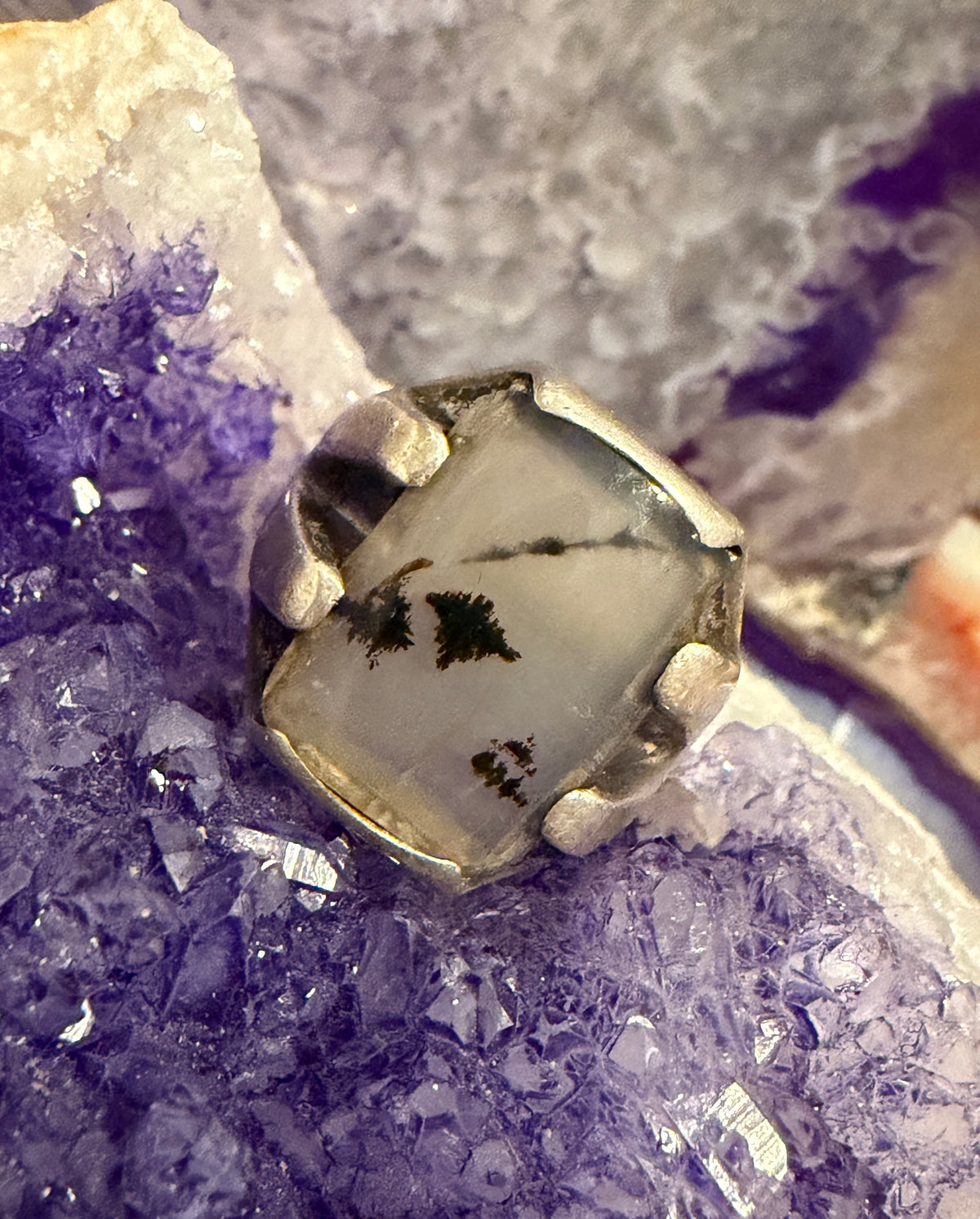 Vintage Estate Sterling Silver Dendritic Opal Ring Size 7