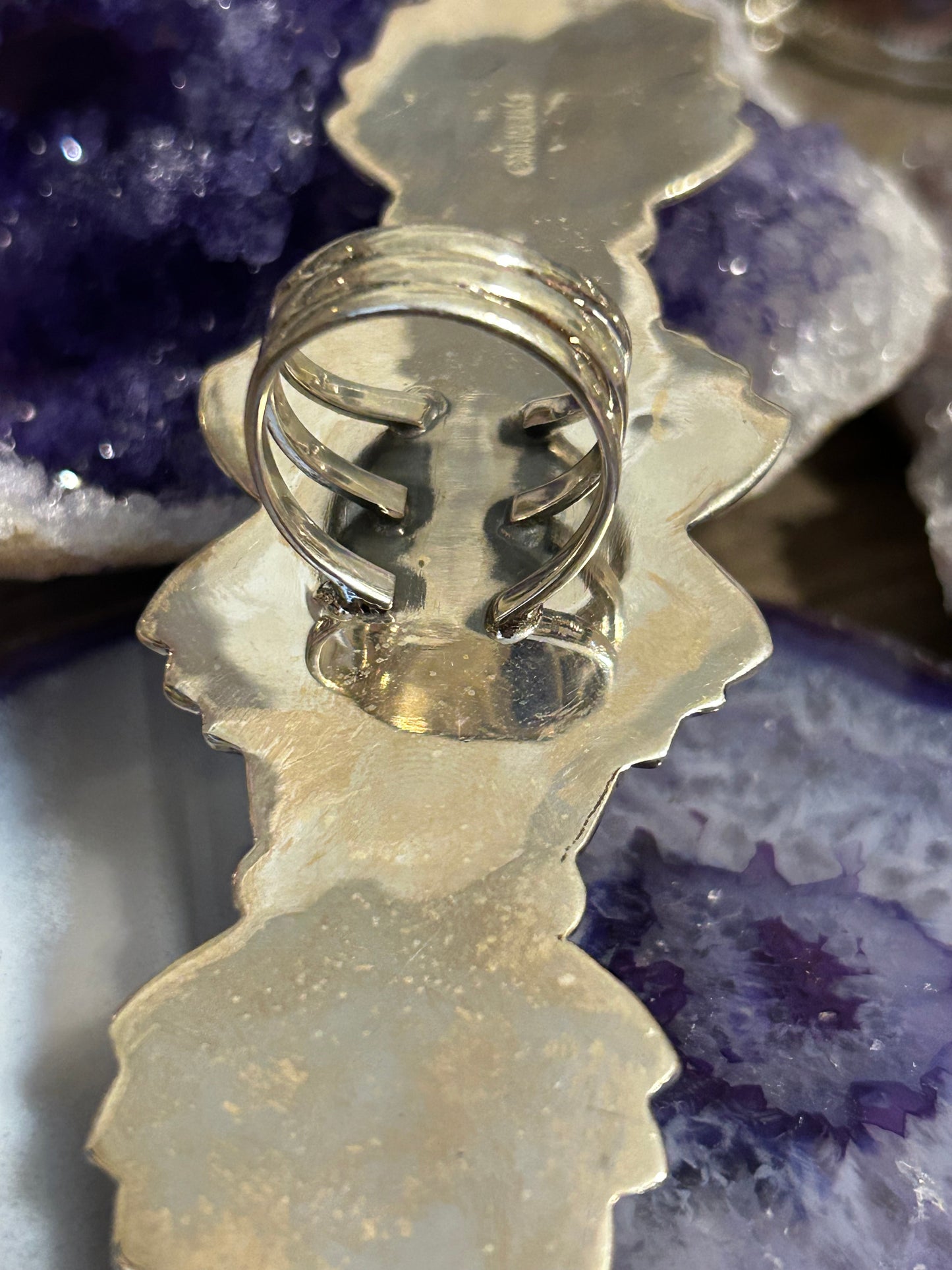 Sterling Silver w/ Mojave Turquoise Long Statement Ring • Size 7