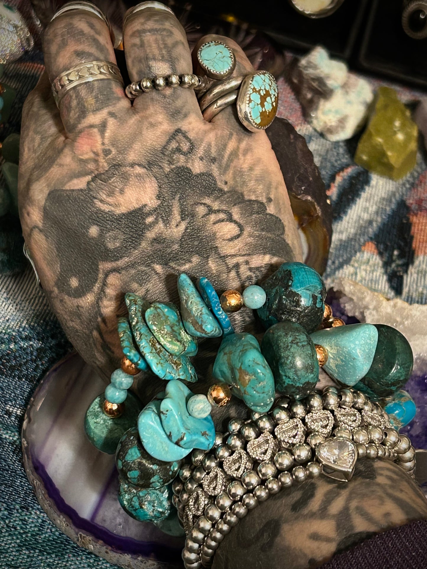 GUZ LOVE Handmade Chunky Turquoise & Copper Memory Wire Bracelet