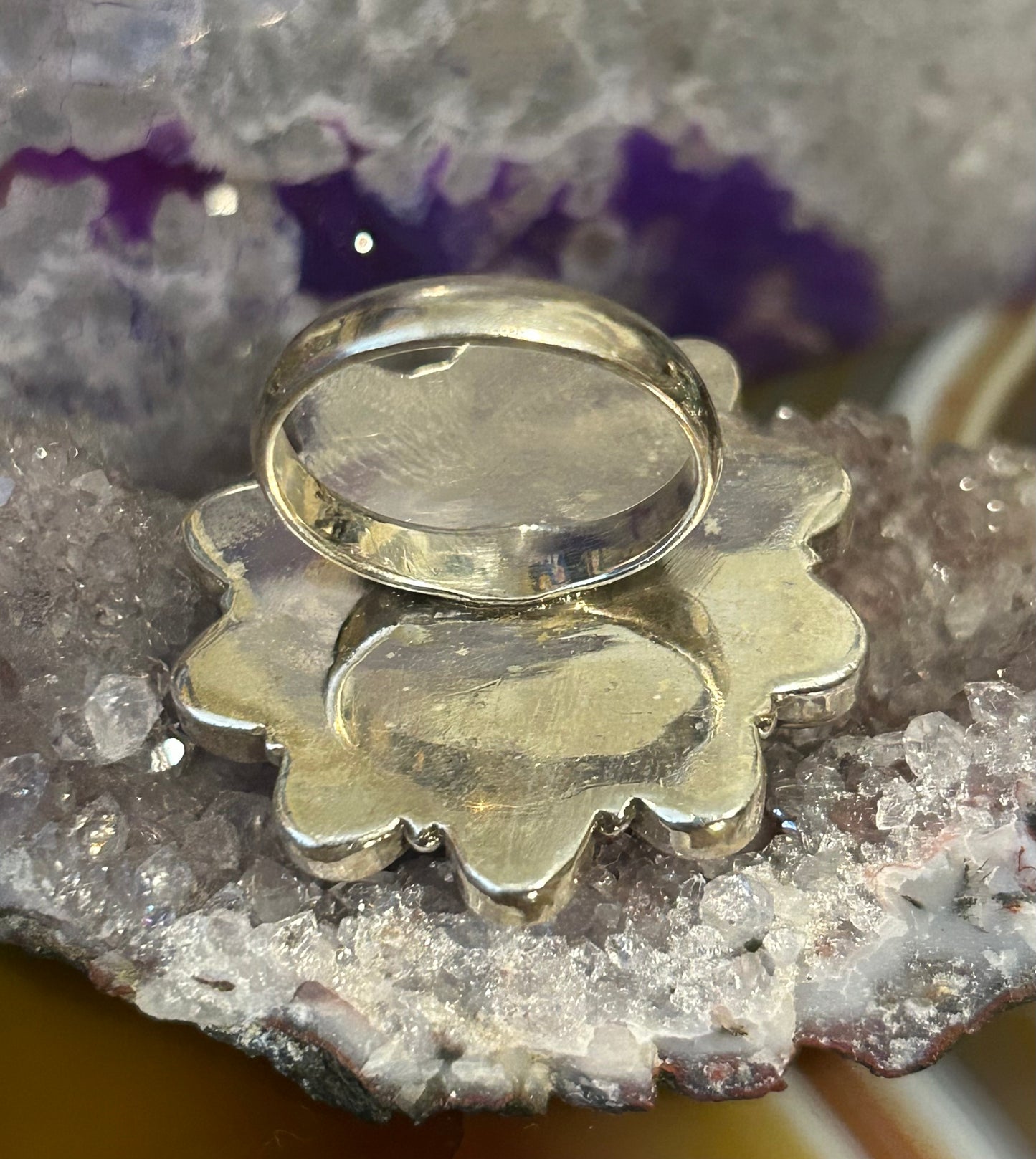Sterling Silver Yellow Moonstone Round Circle Flower Ring Size 6.5