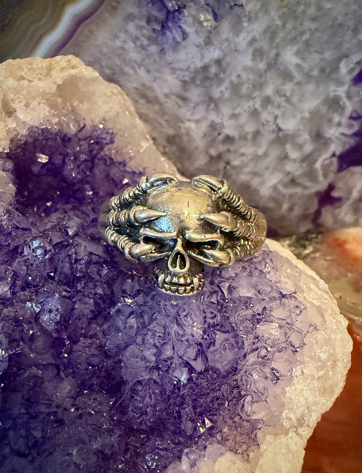 Vintage Sterling Silver Skull And Talons Ring Size 12