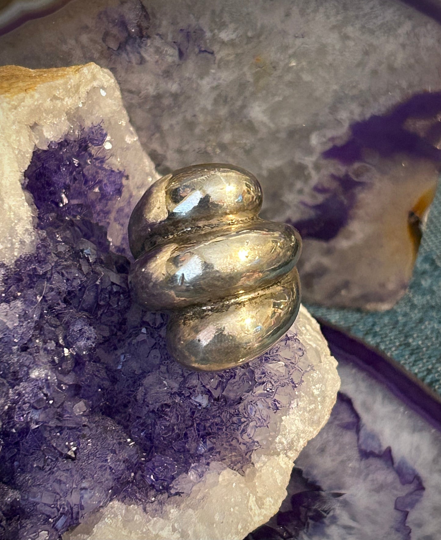 Vintage Sterling Silver Huge Chunky Modernist Abstract Ring Size 8