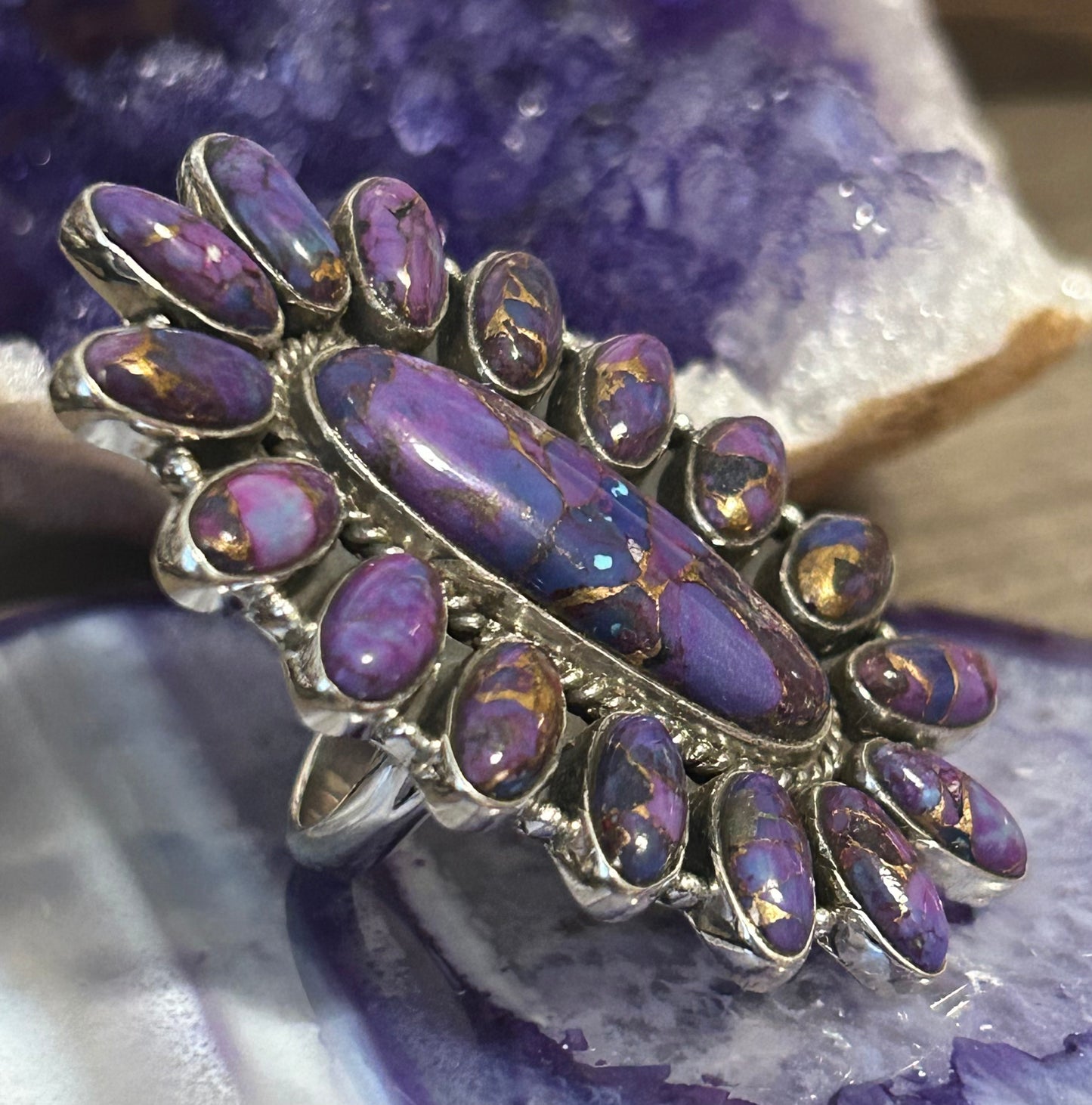 Sterling Silver Purple Mojave Large Multi-stone Ring Size 7