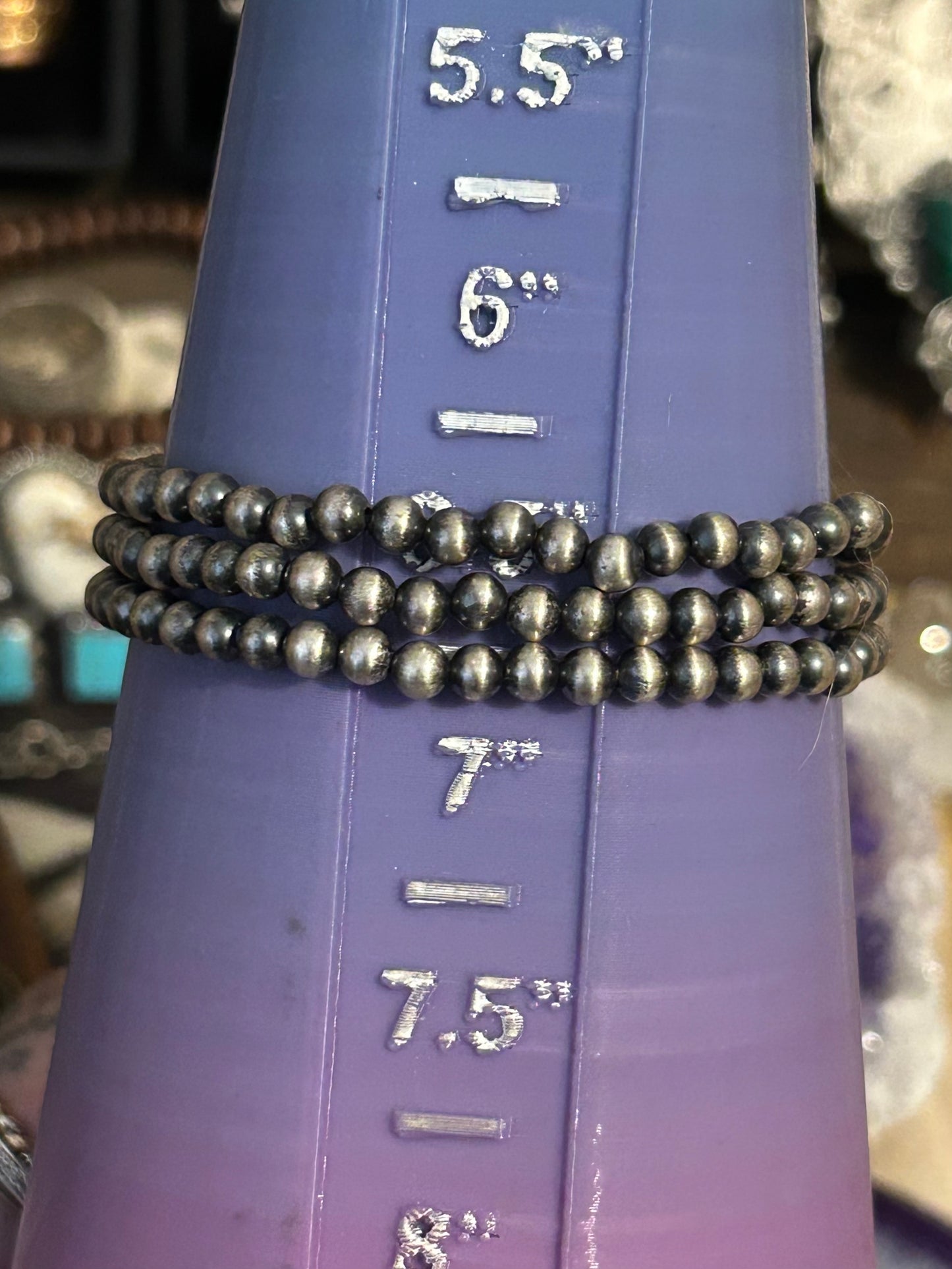 Sterling Silver Southwest Desert Bead Turquoise Stretch Bracelet