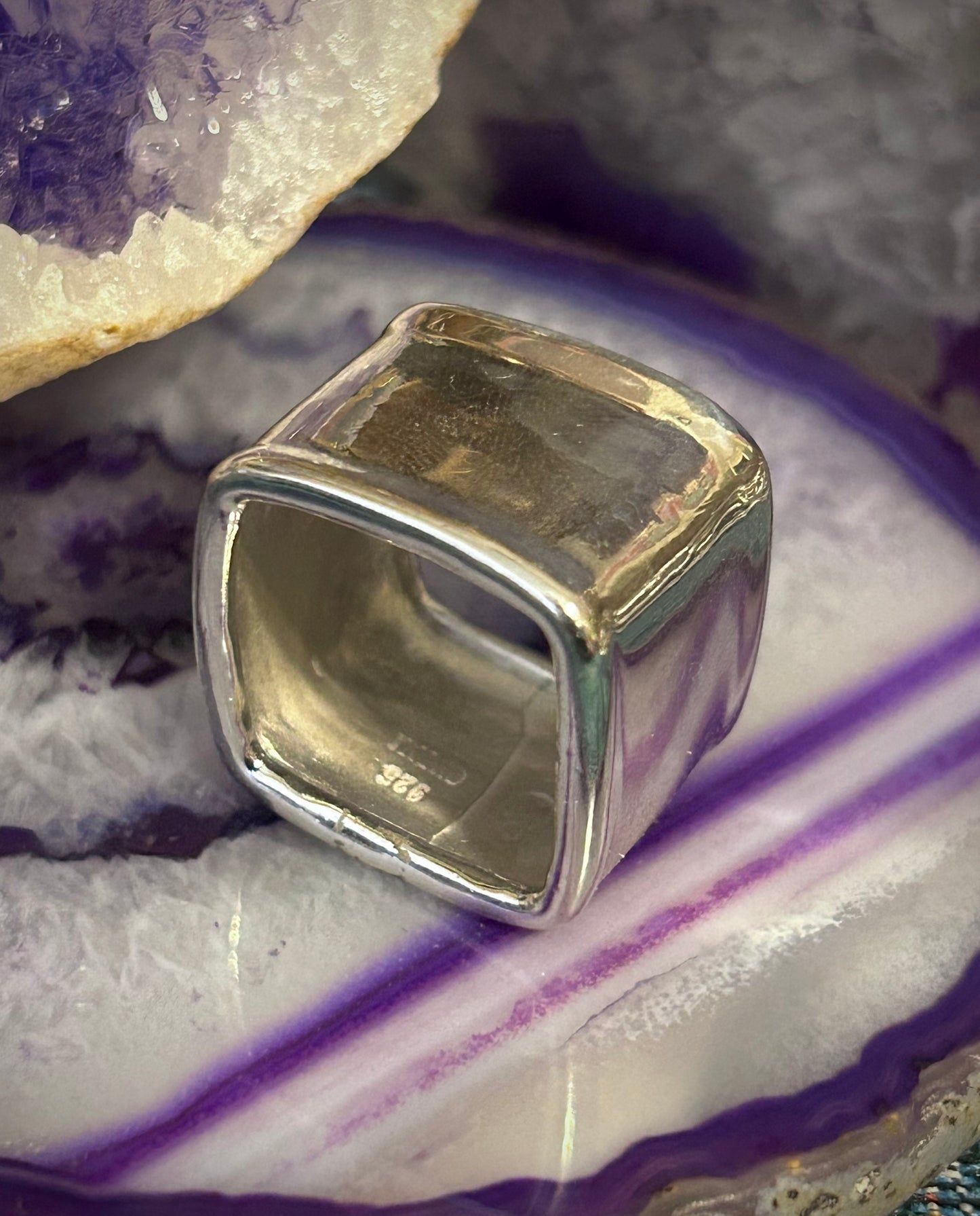 Sterling Silver Modernist Wide Square Band Ring • Size 7