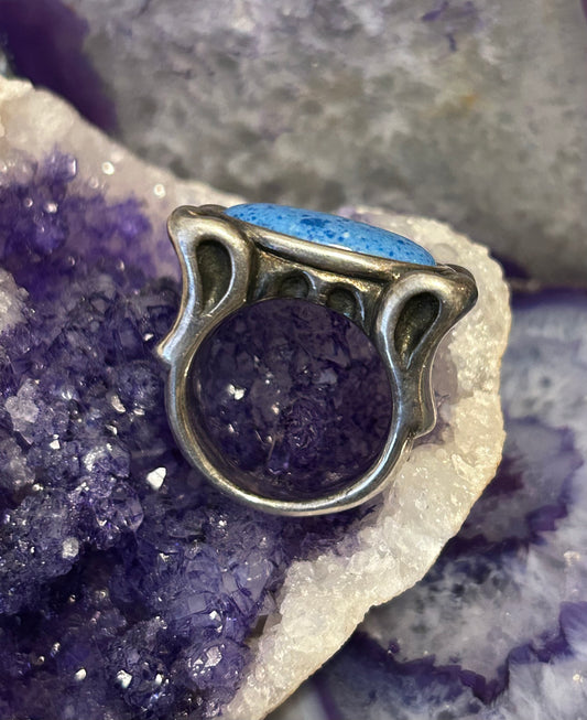 Vintage Sterling Silver Chunky Denim Lapis Ring • Size 8