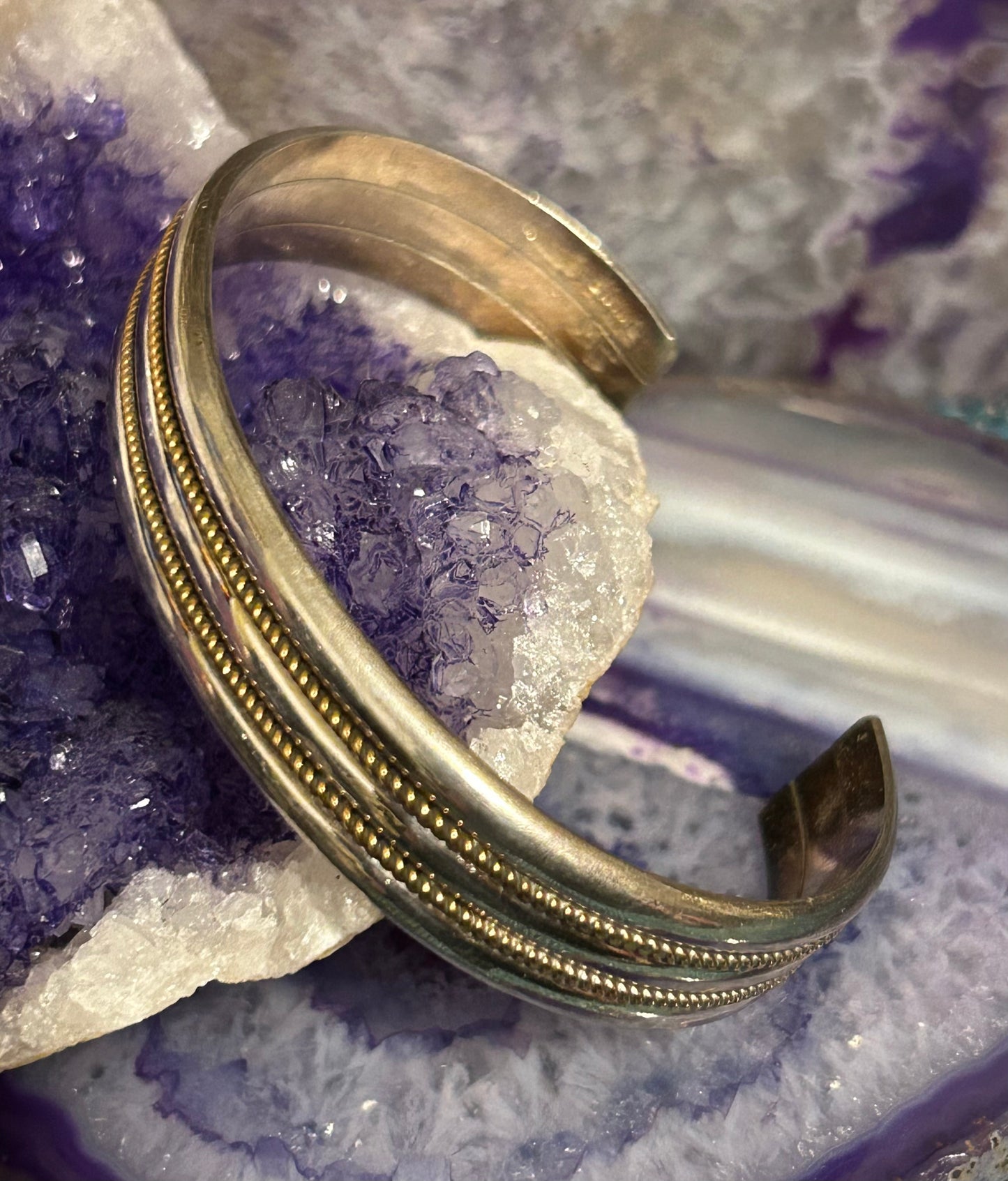 MARY THOMAS MT Native Navajo Sterling Silver Rope Twist Ribbed Cuff Bracelet