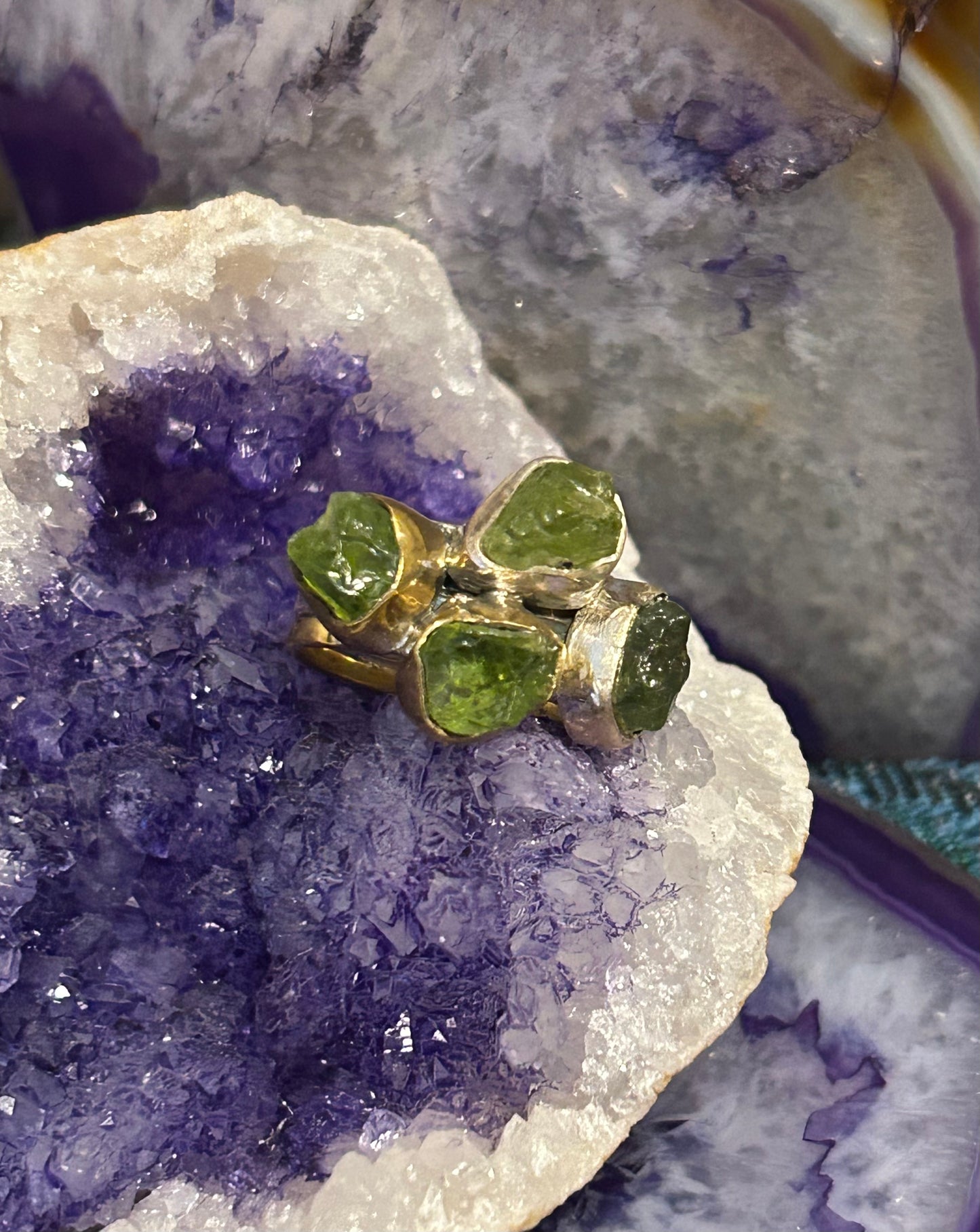 Sterling Silver Two-Tone Natural Peridot Stone Ring Size 7.5