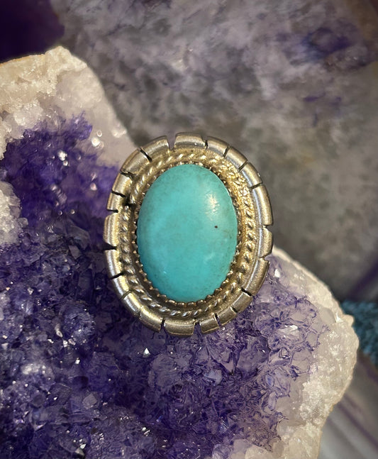 Sterling Silver Oval Natural Turquoise Ring • Size 7