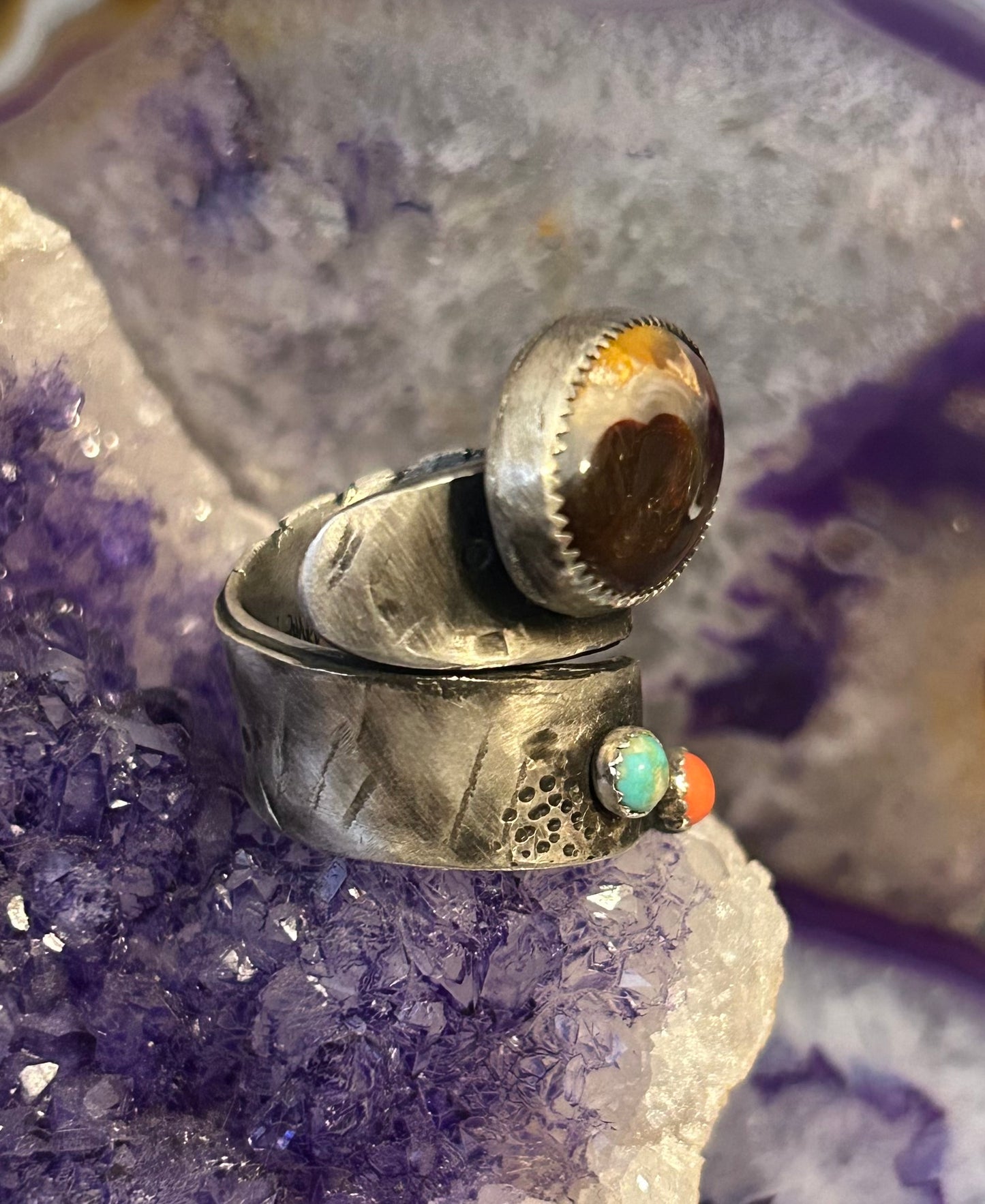 GUZ LOVE NO.108 • Abstract Sculptural Fire Agate Multi-Stone Ring