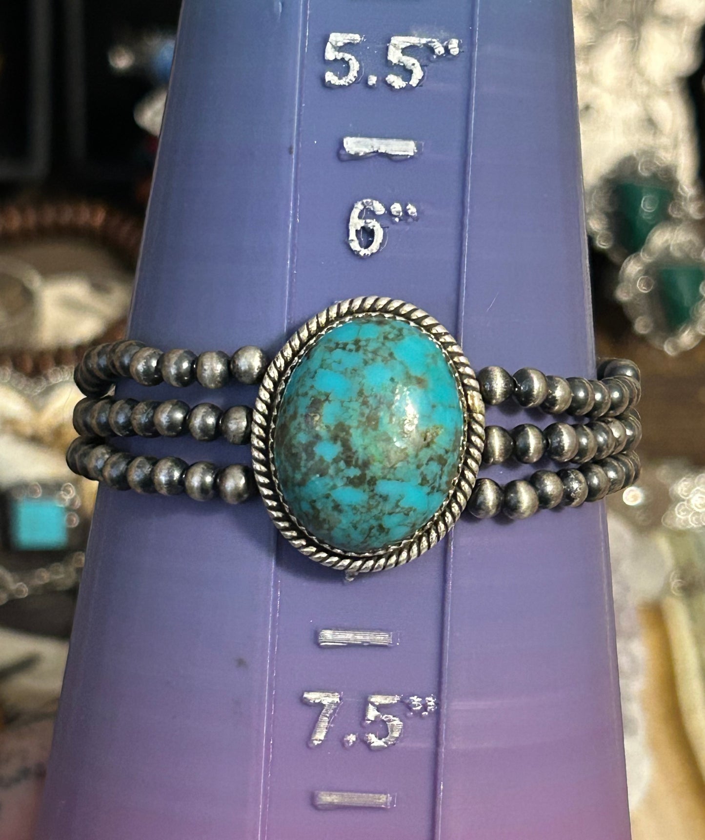 Sterling Silver Southwest Desert Bead Turquoise Stretch Bracelet