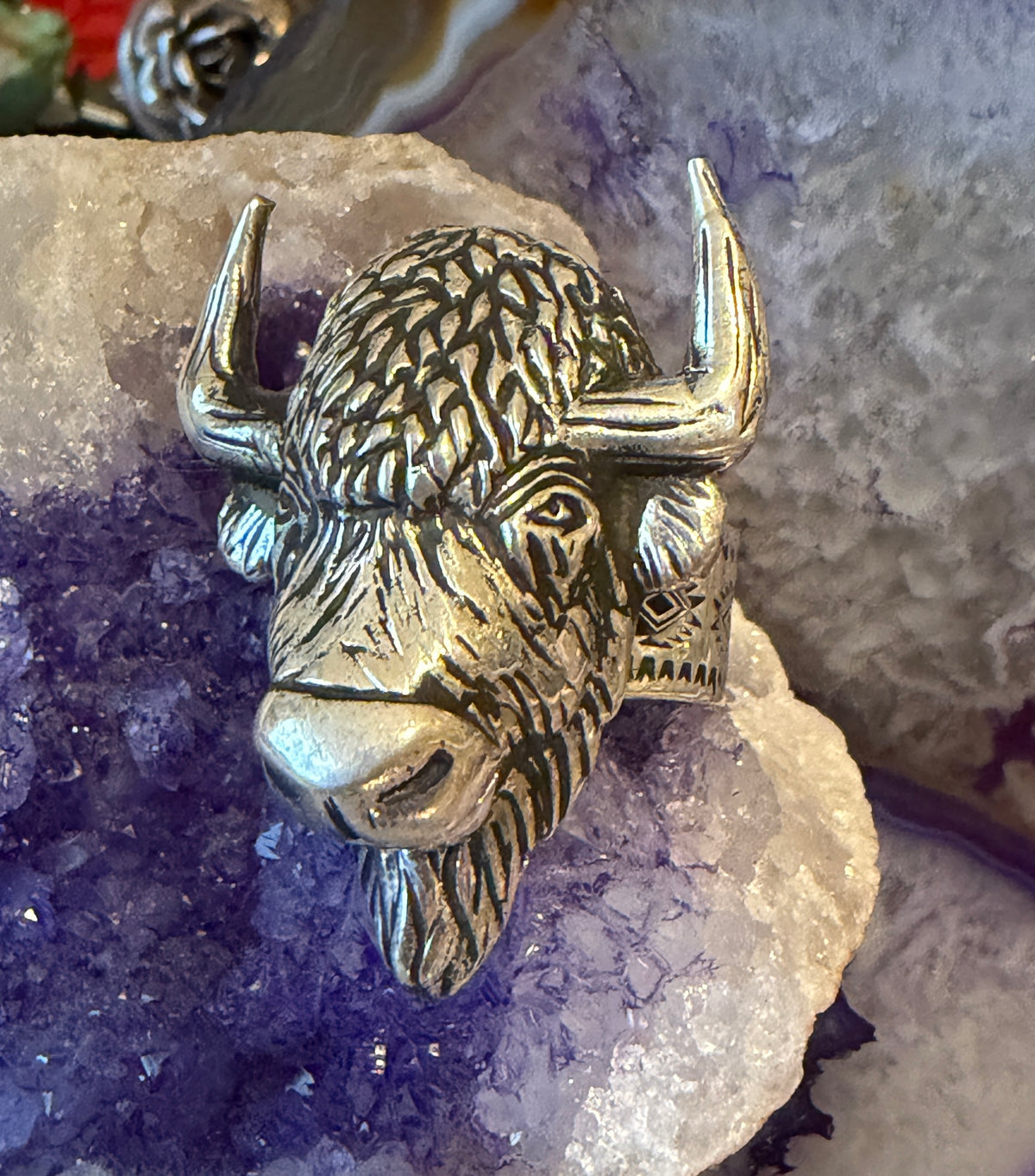 Sterling Silver Modern Taxco Mexico Buffalo Bison Adjustable Statement Ring