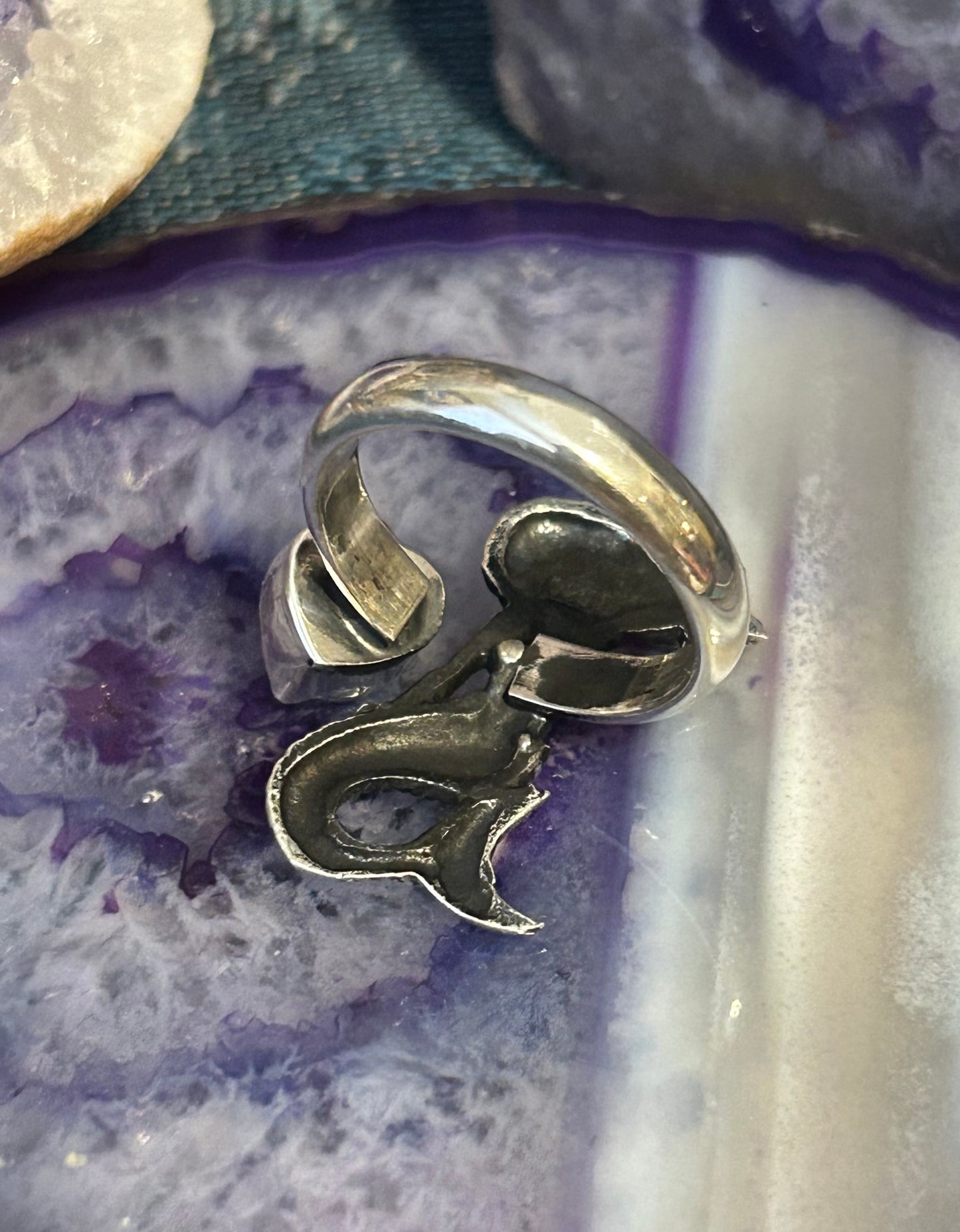 Sterling Silver Taxco Mexico Mermaid & Citrine Zircon Bypass Ring