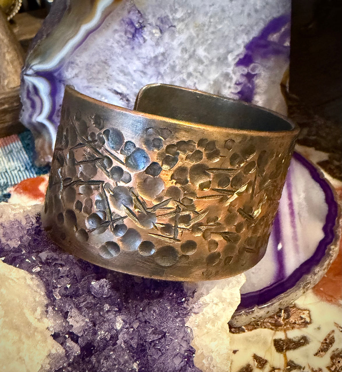 Handmade Brutalist Hammered Pure Copper Oxidized Cuff Bracelet by Mark