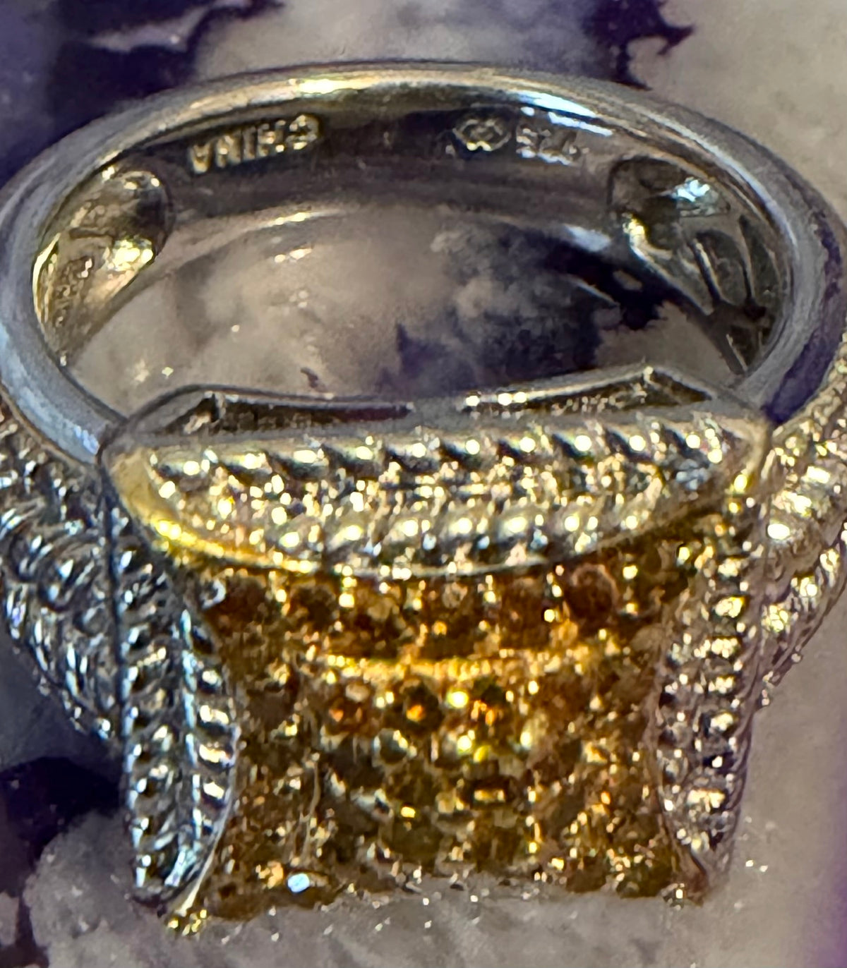 Sterling Silver 925 Genuine Orange Diamonds Ring w/ Rope Detailing Size 6