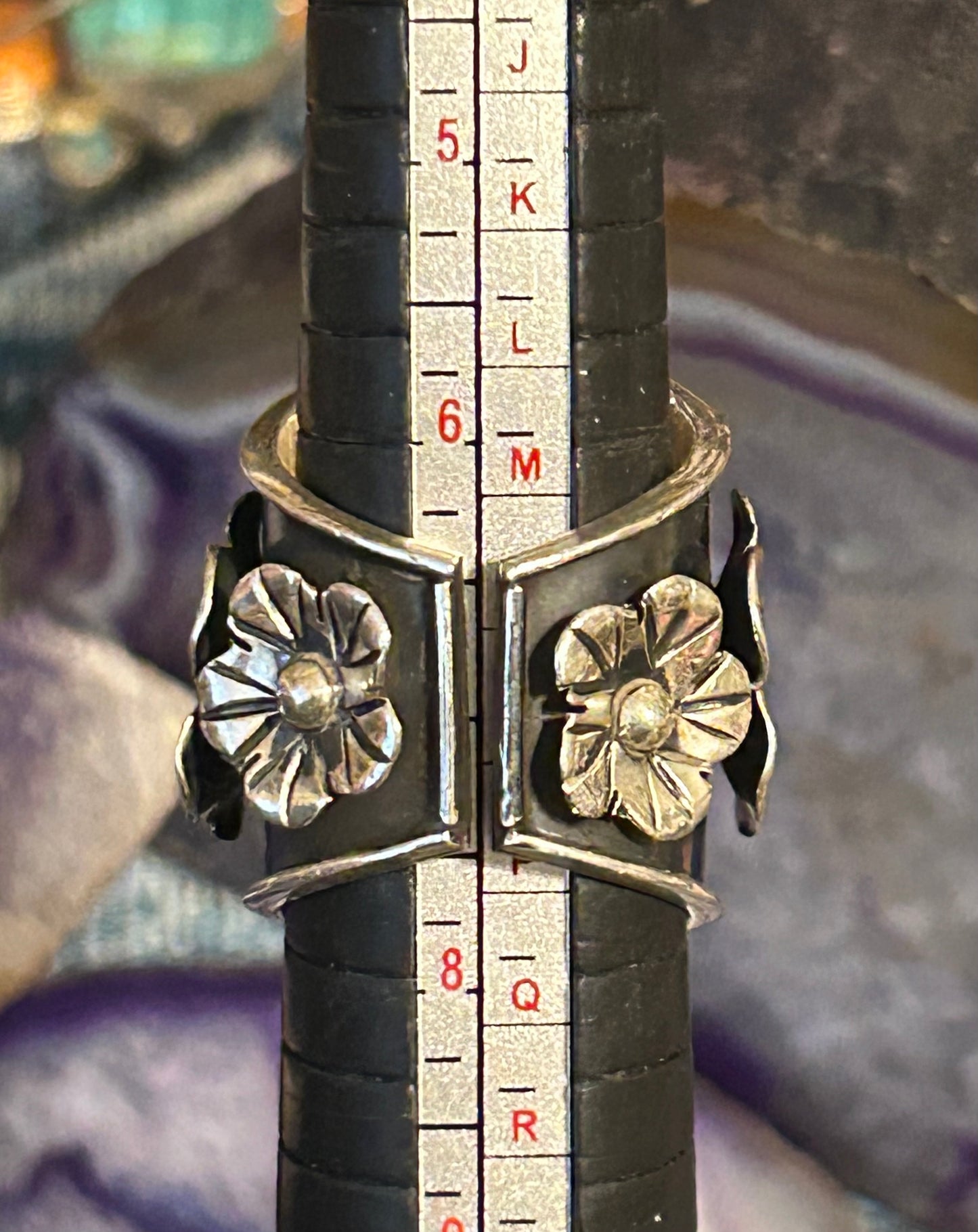 Sterling Silver Taxco Mexican Anatomical Heart & Flower Ring Size 6.5-8