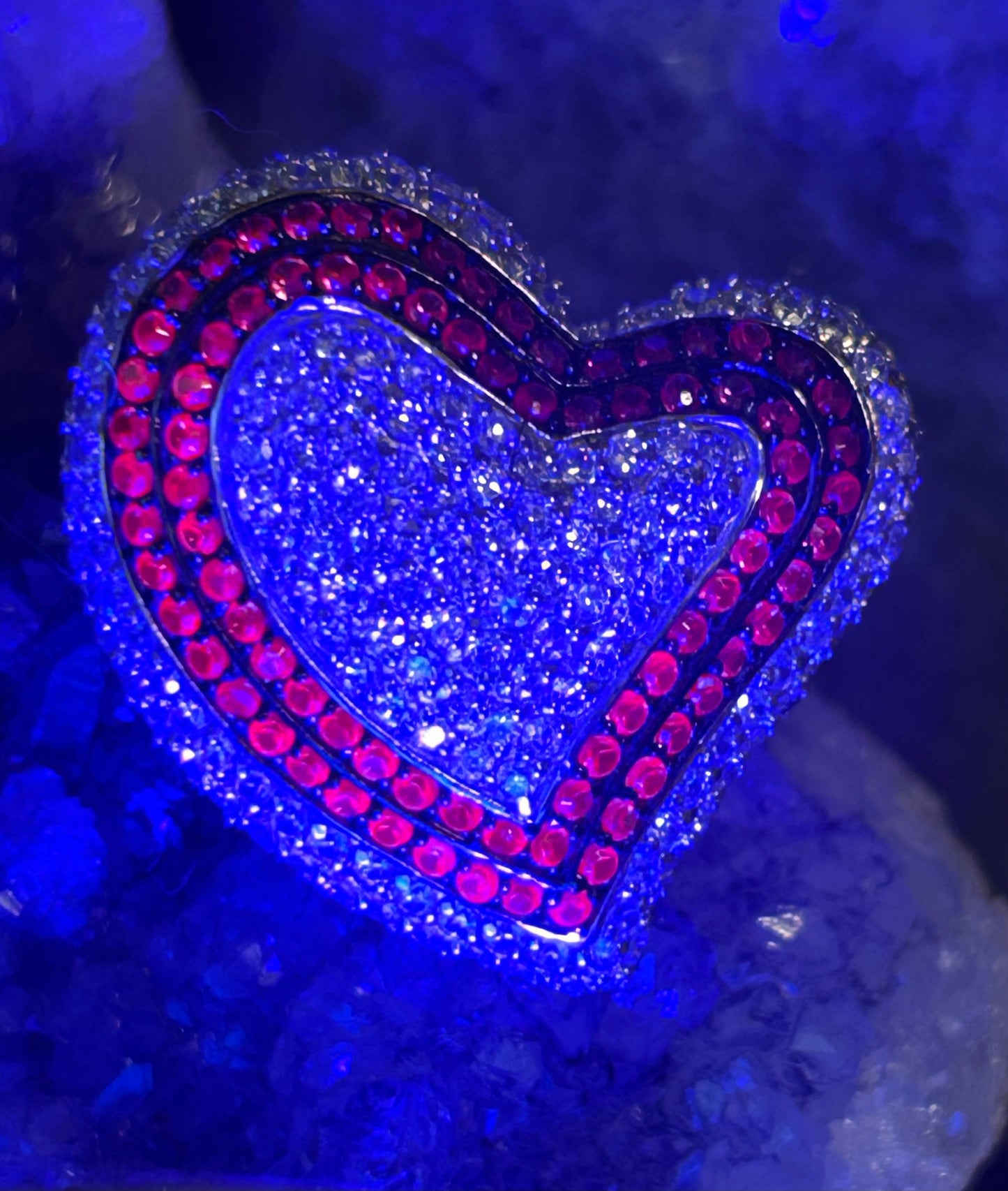 Sterling Silver Ruby & CZ Large Heart Ring Size 6.5