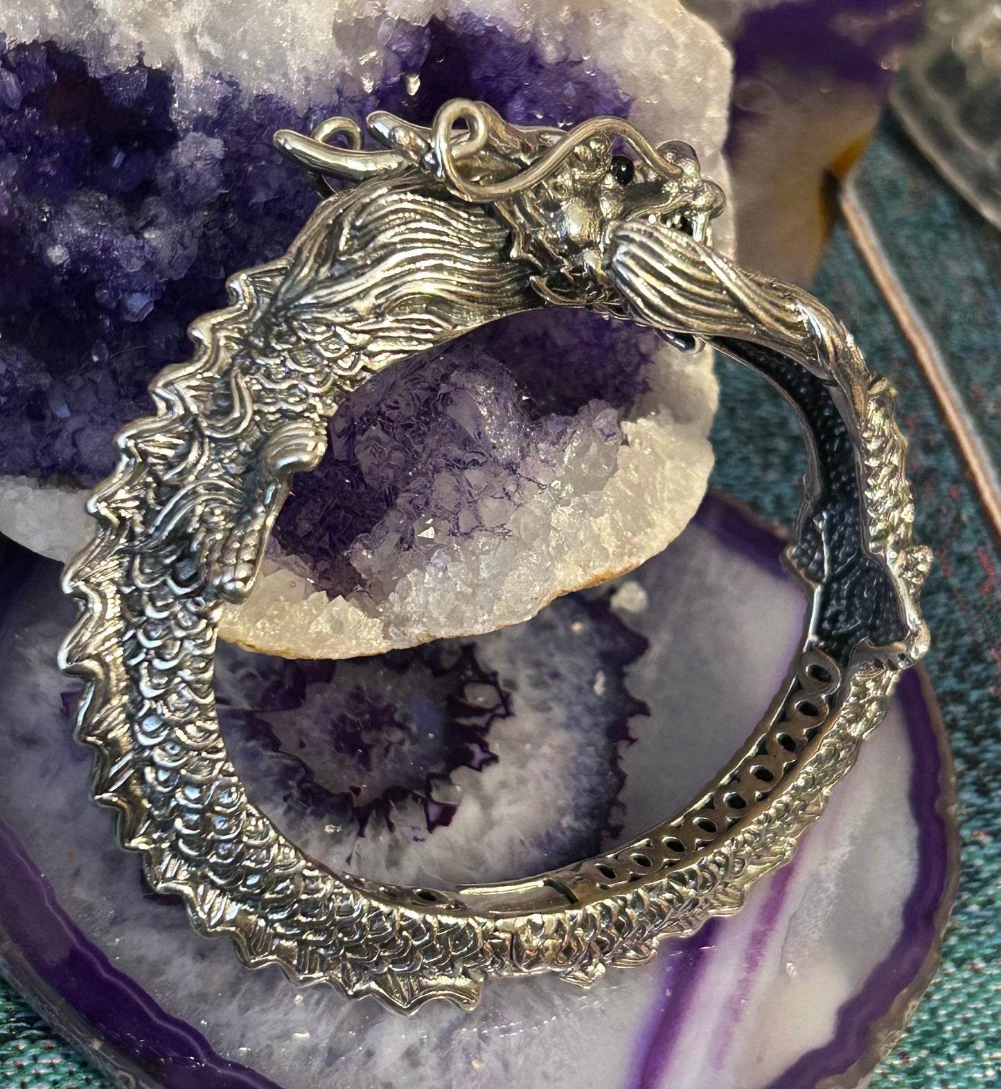 Sterling Silver Designer SOMS Statement Dragon Hinge Bracelet