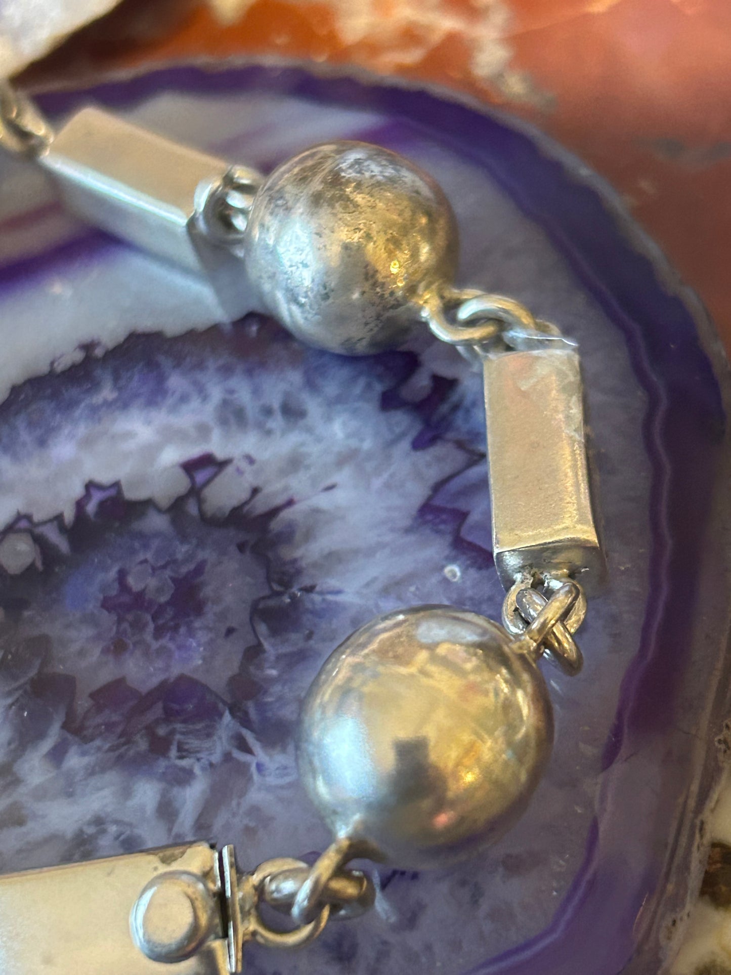 Vintage Taxco Mexico Sterling Silver Chunky Bar & Ball Link Bracelet