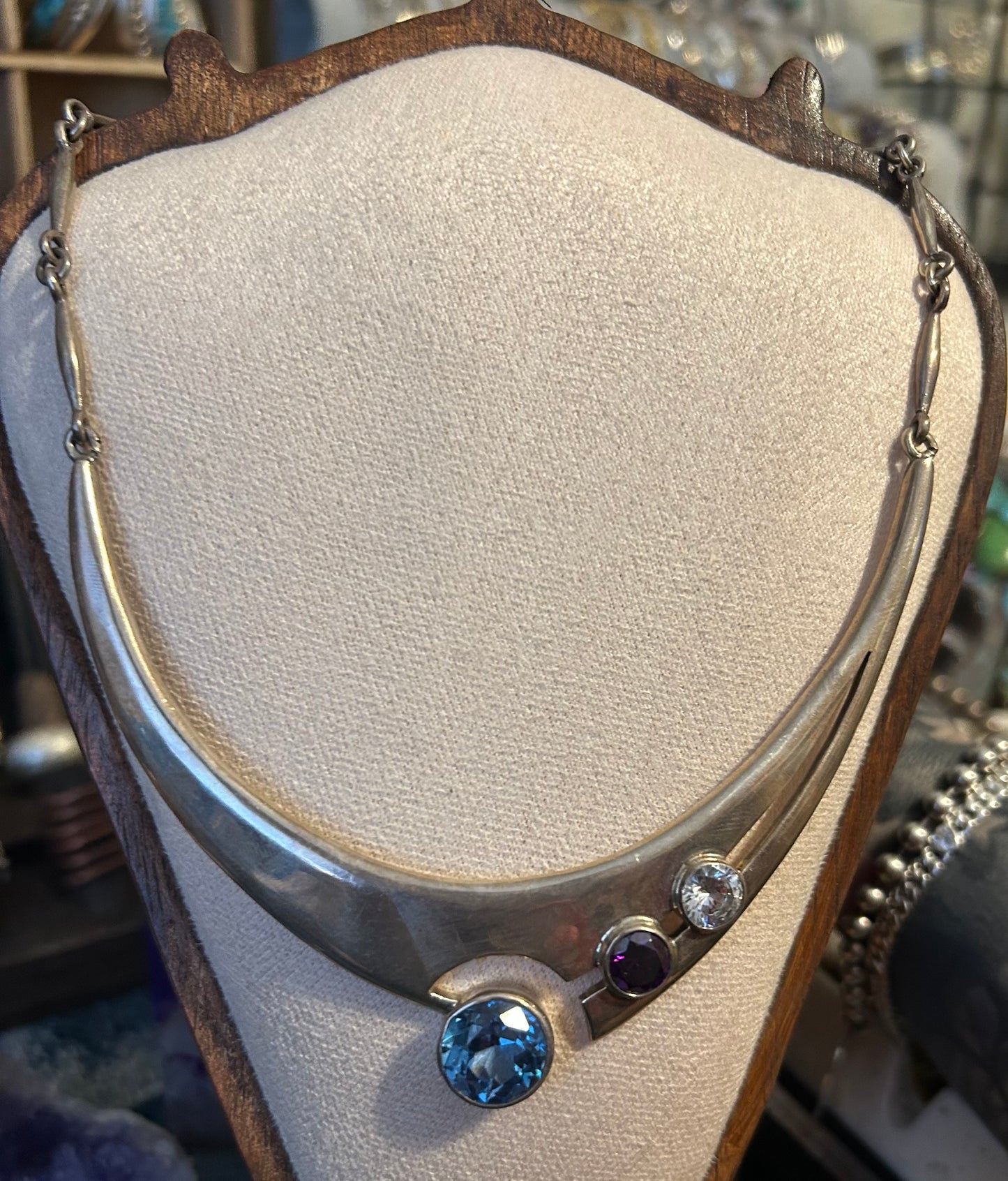 Vintage Sterling Silver 925 Mexico Unique Multi Gemstone Necklace